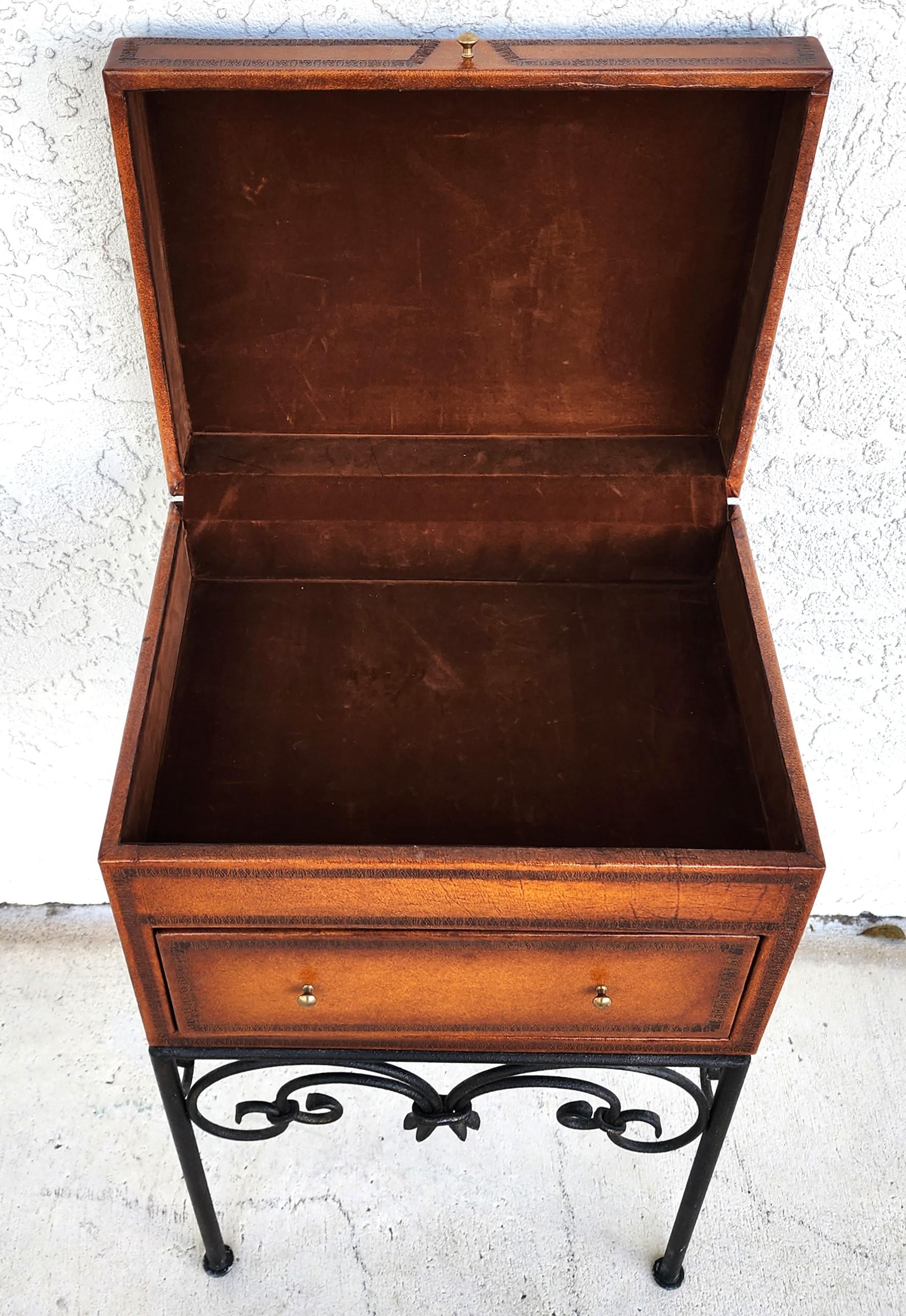 Italian Box Table Leather Wrapped Wrought Iron For Sale 2