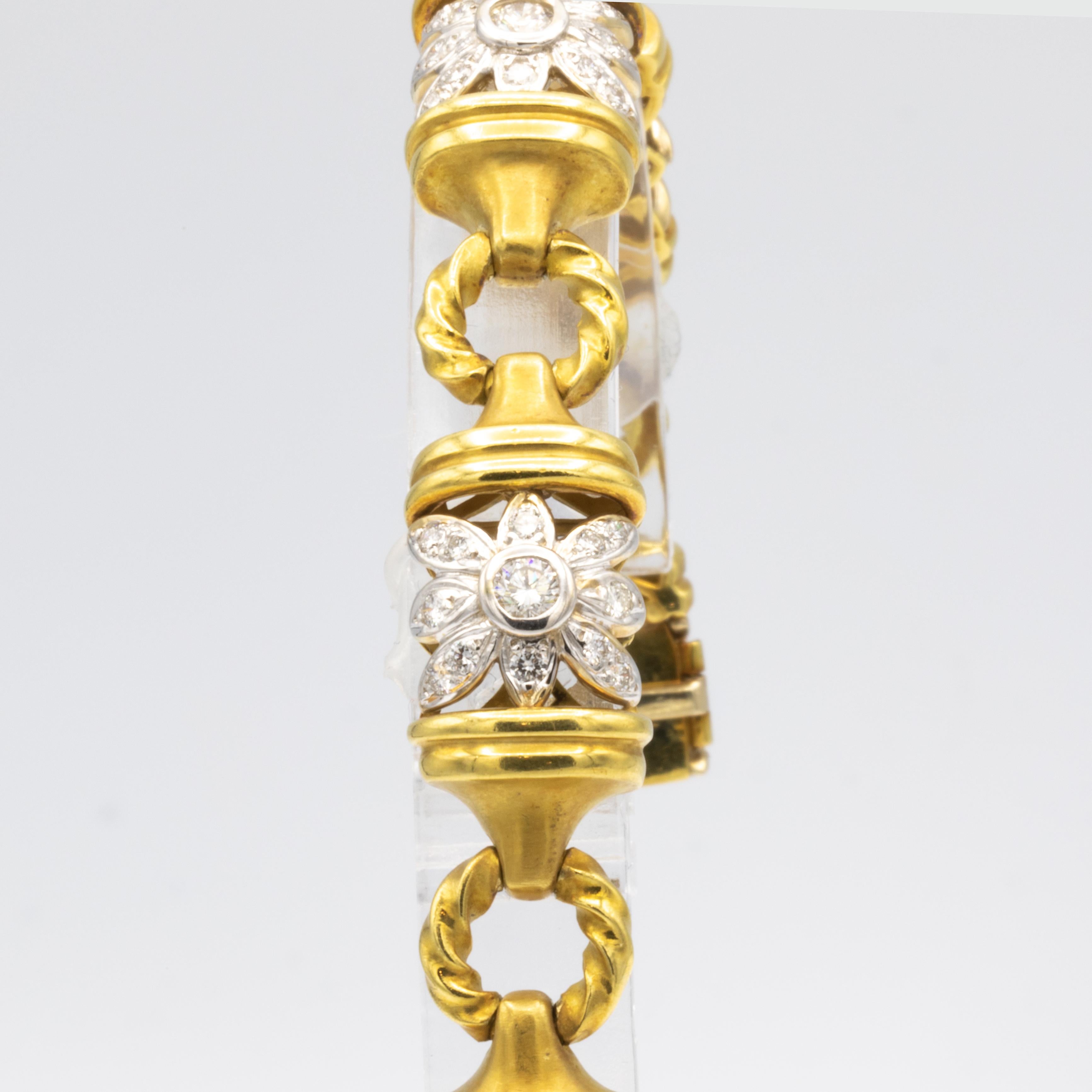 Round Cut Italian Bracelet 3 Carats of Diamonds 18K Yellow Gold