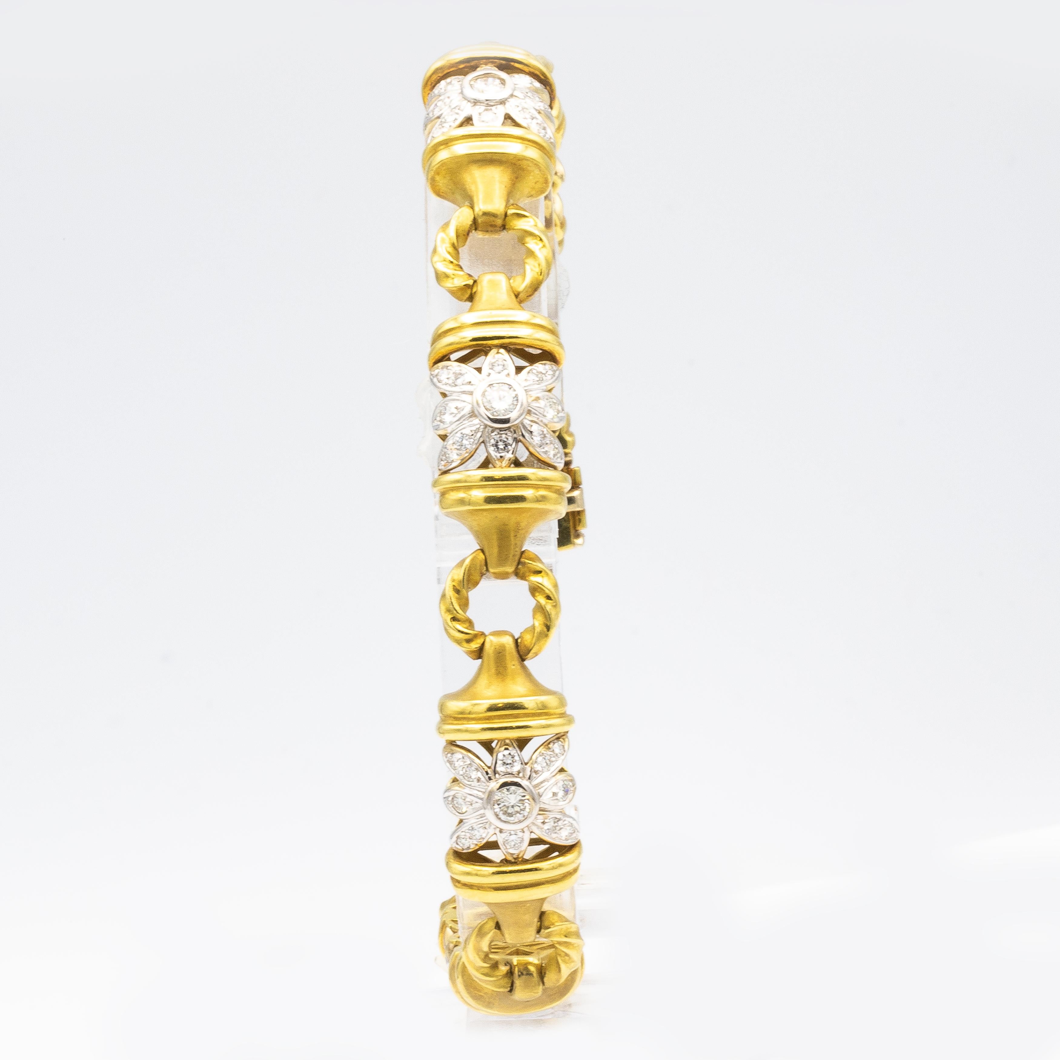 Italian Bracelet 3 Carats of Diamonds 18K Yellow Gold In Excellent Condition In Carlsbad, CA