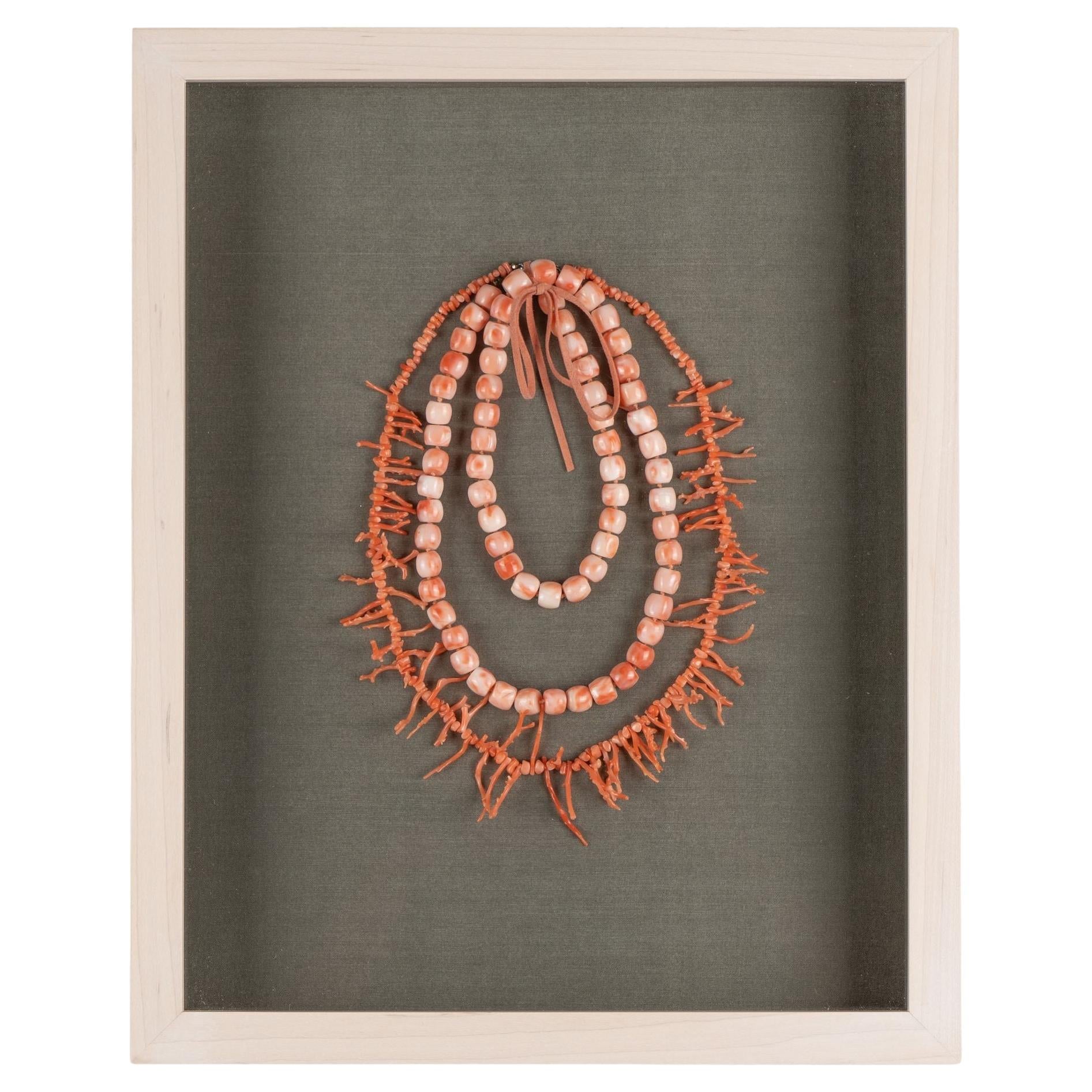 Italian branch coral and coral bead necklaces in a custom shadowbox, c. 1930 For Sale