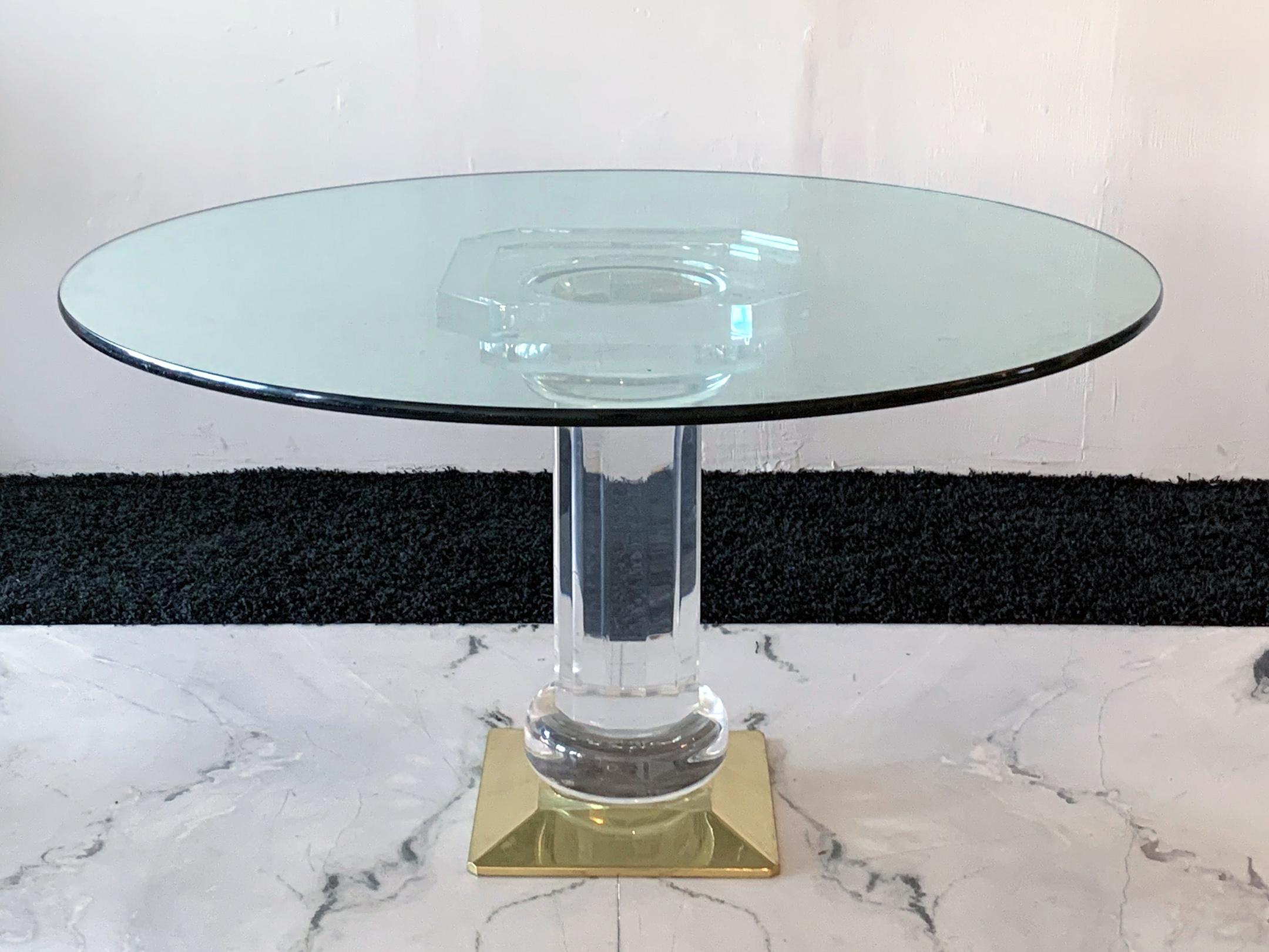 Mid-Century Modern Italian Brass, Acrylic and Glass Dining Table Pedestal 1970s