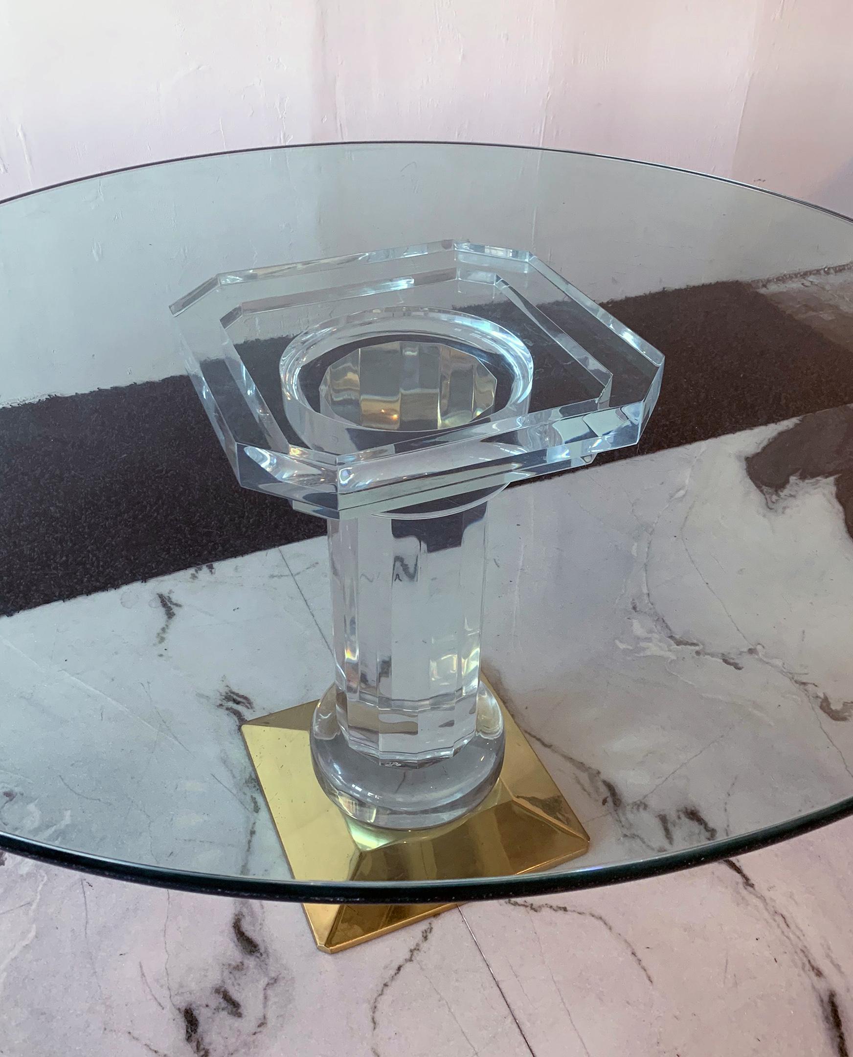 Late 20th Century Italian Brass, Acrylic and Glass Dining Table Pedestal 1970s