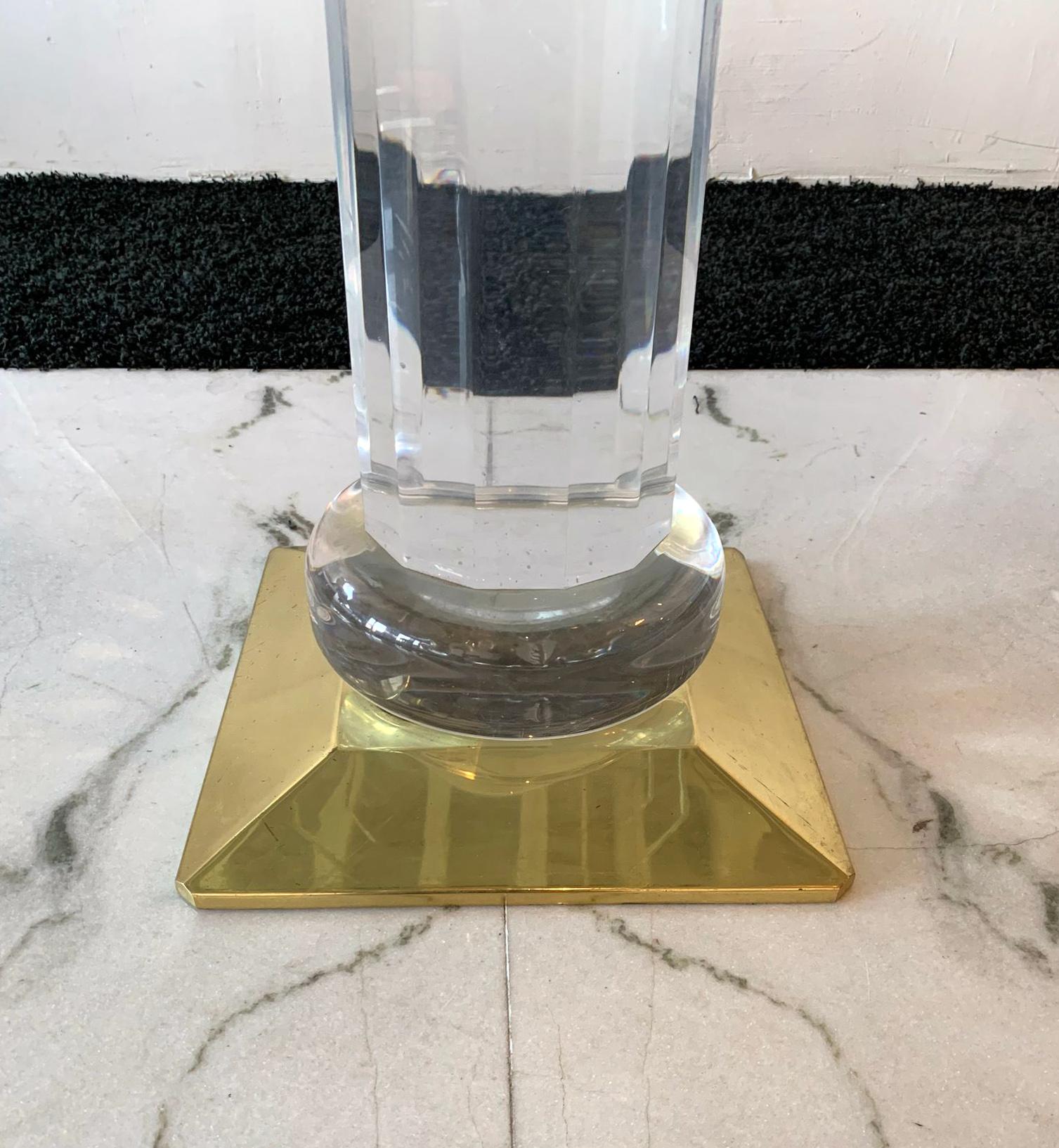Italian Brass, Acrylic and Glass Dining Table Pedestal 1970s 1