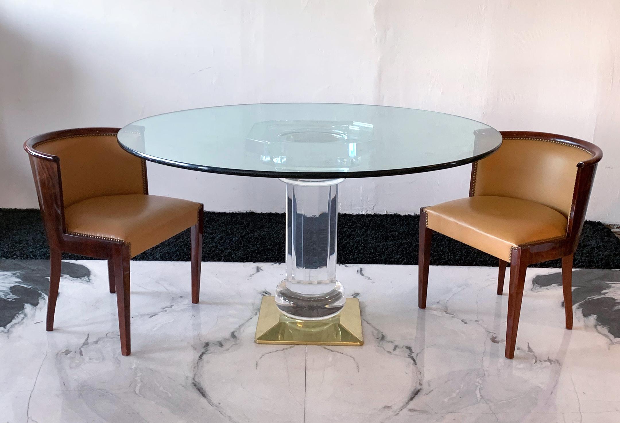 Italian Brass, Acrylic and Glass Dining Table Pedestal 1970s 3