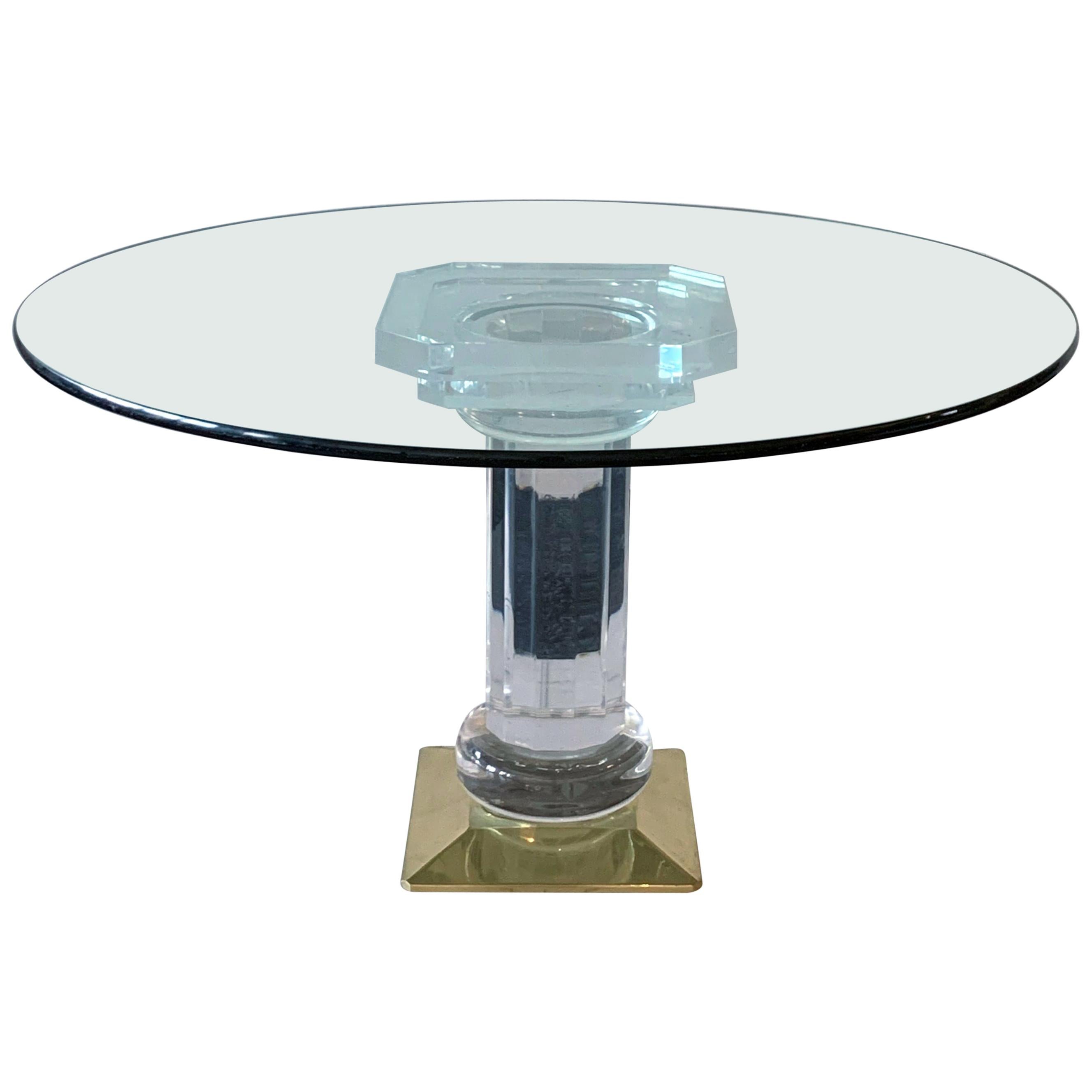 Italian Brass, Acrylic and Glass Dining Table Pedestal 1970s