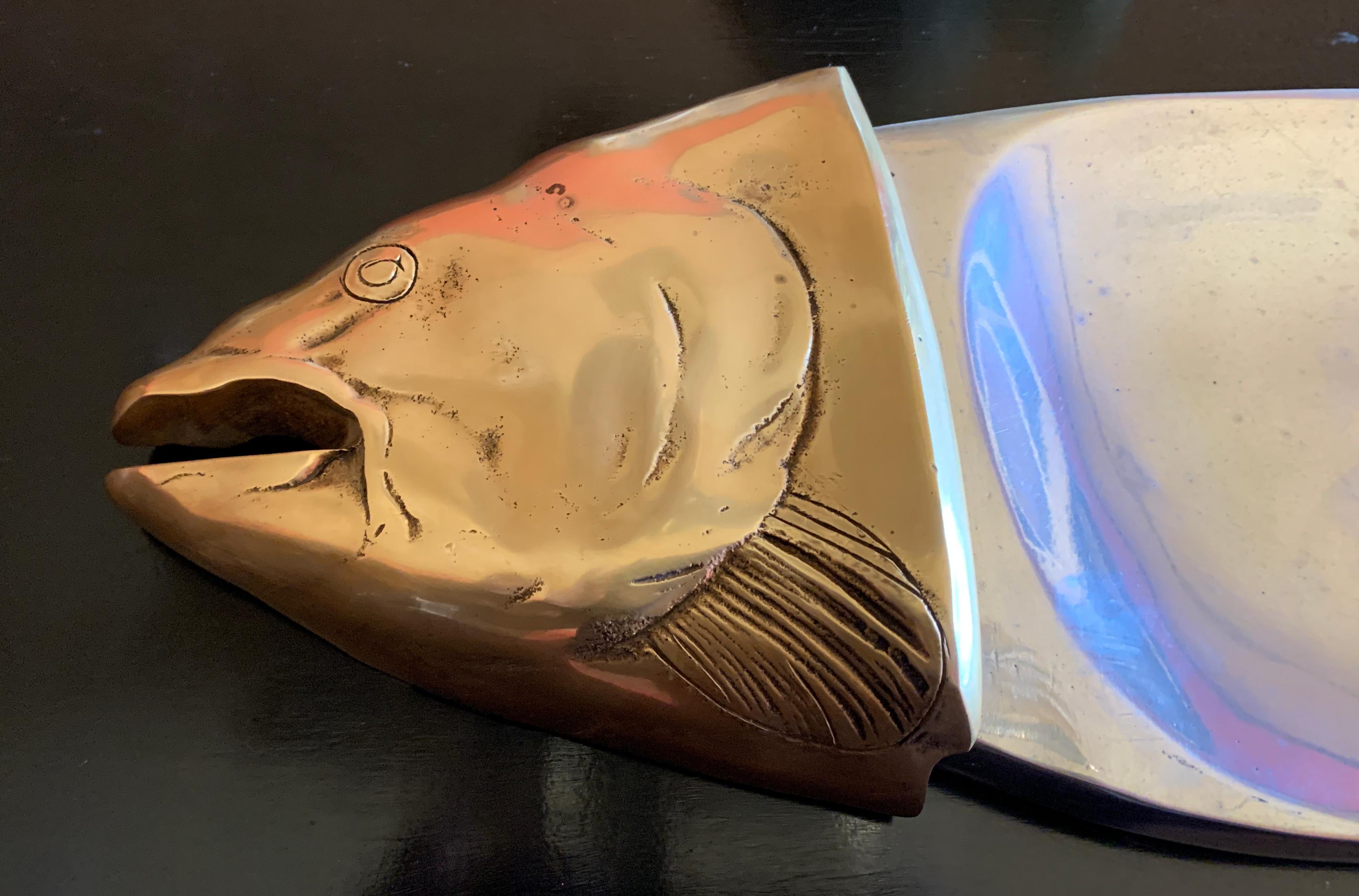 Italian Brass and Aluminum Fish Serving Platter In Good Condition In Los Angeles, CA