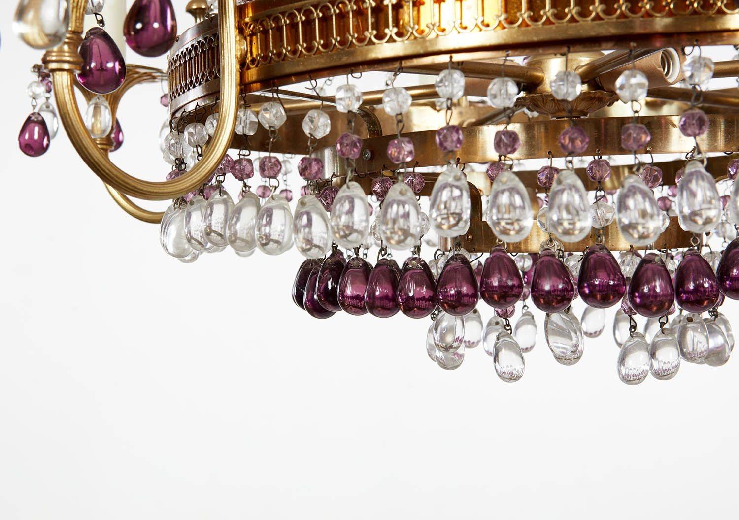 Lampadario a fascia in ottone e ametista in vendita 2