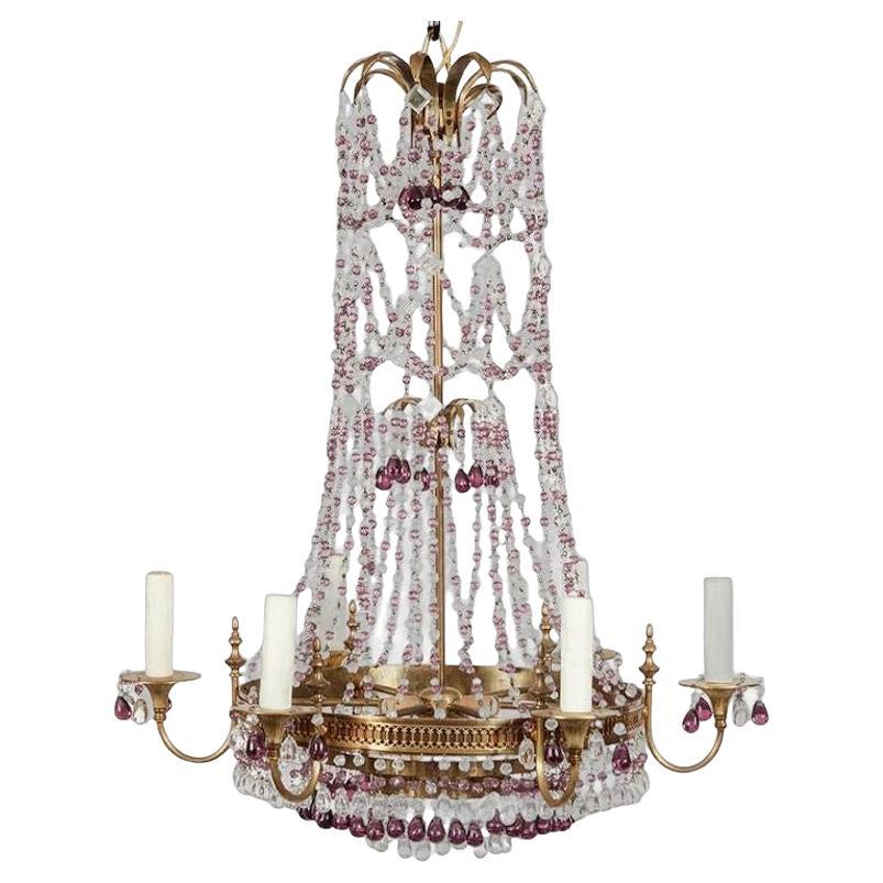 Lampadario a fascia in ottone e ametista in vendita