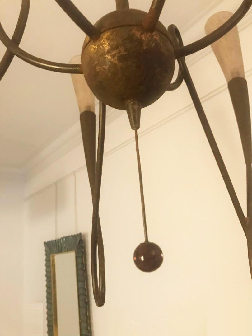 Mid-Century Modern Metal Scroll and Glass Chandelier by Terzani