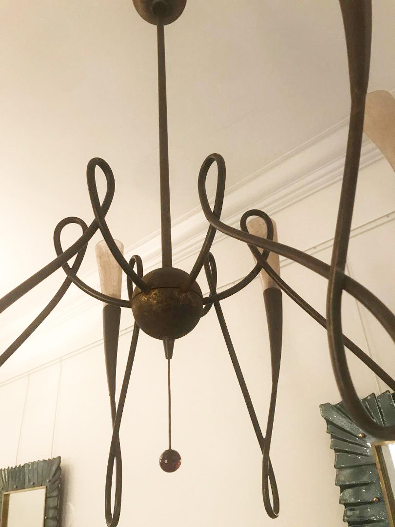 Metal Scroll and Glass Chandelier by Terzani In Good Condition In Miami, FL
