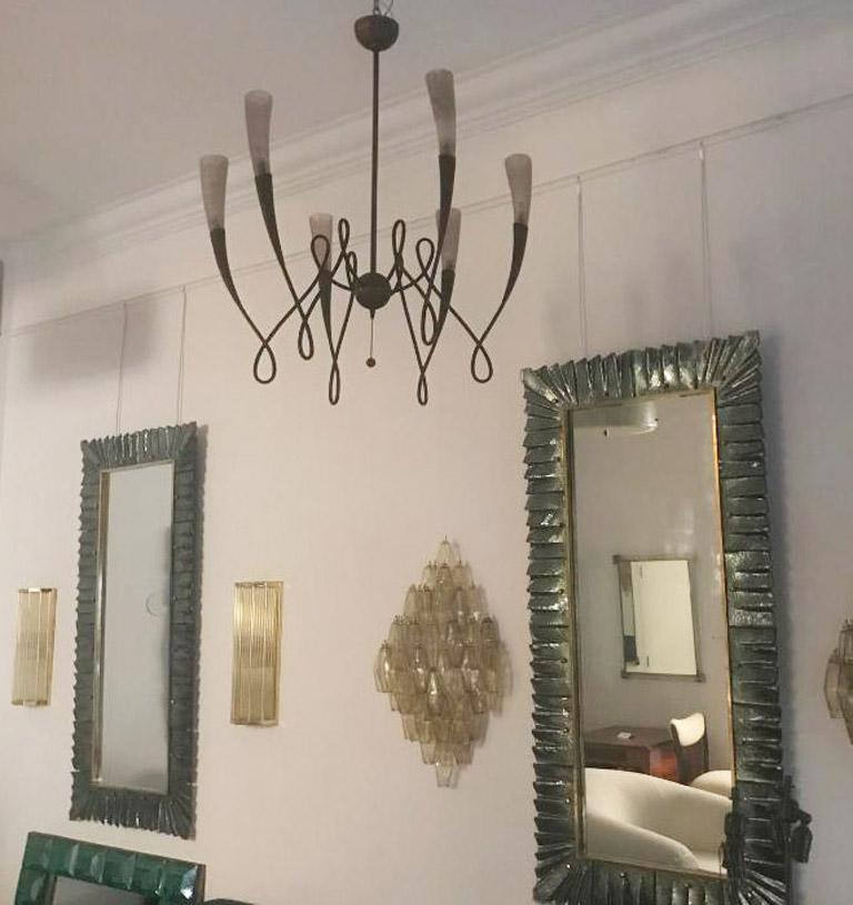 20th Century Metal Scroll and Glass Chandelier by Terzani