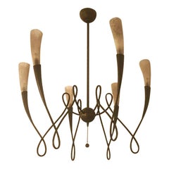 Metal Scroll and Glass Chandelier by Terzani