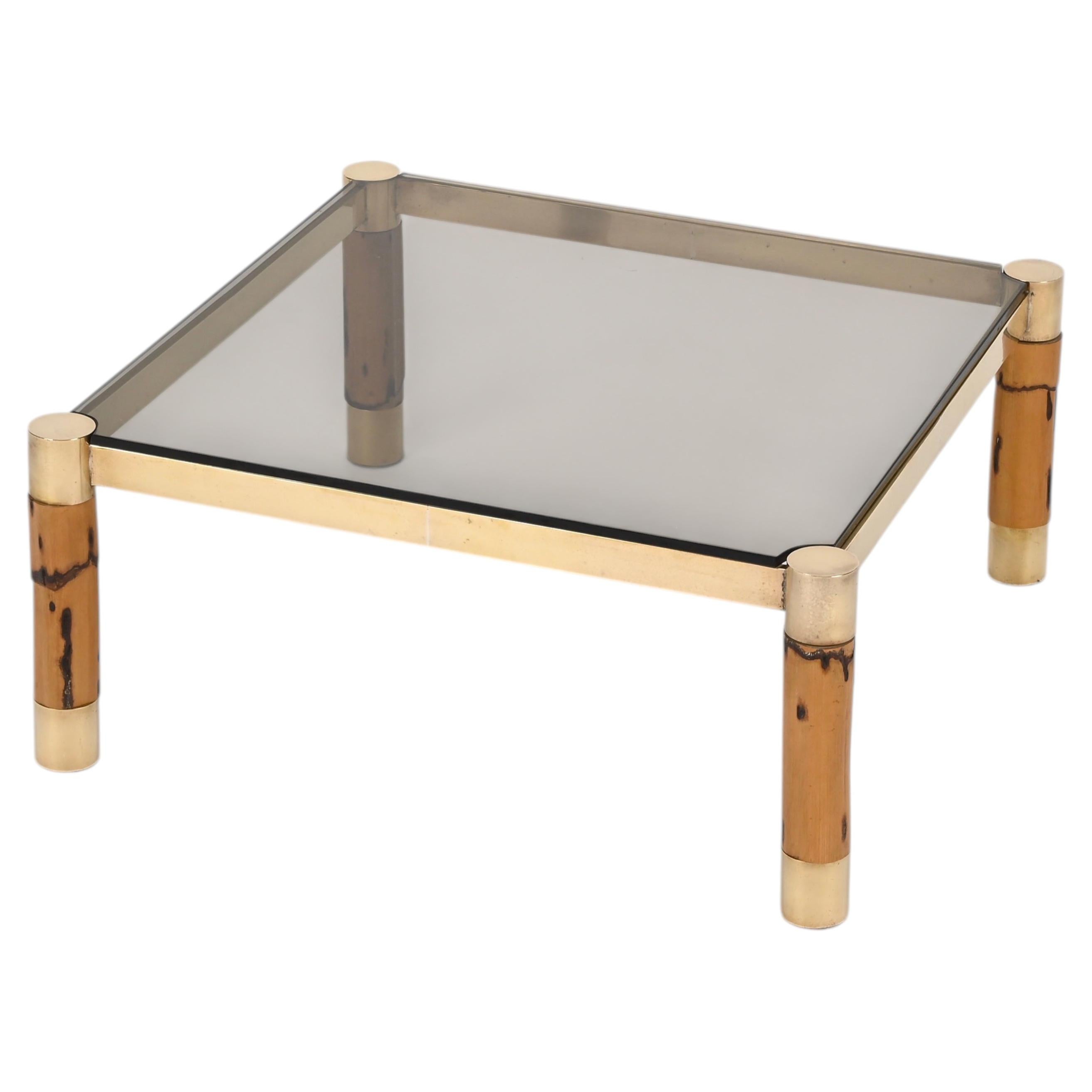 Italian Brass and Bamboo Coffee Table, 1970s