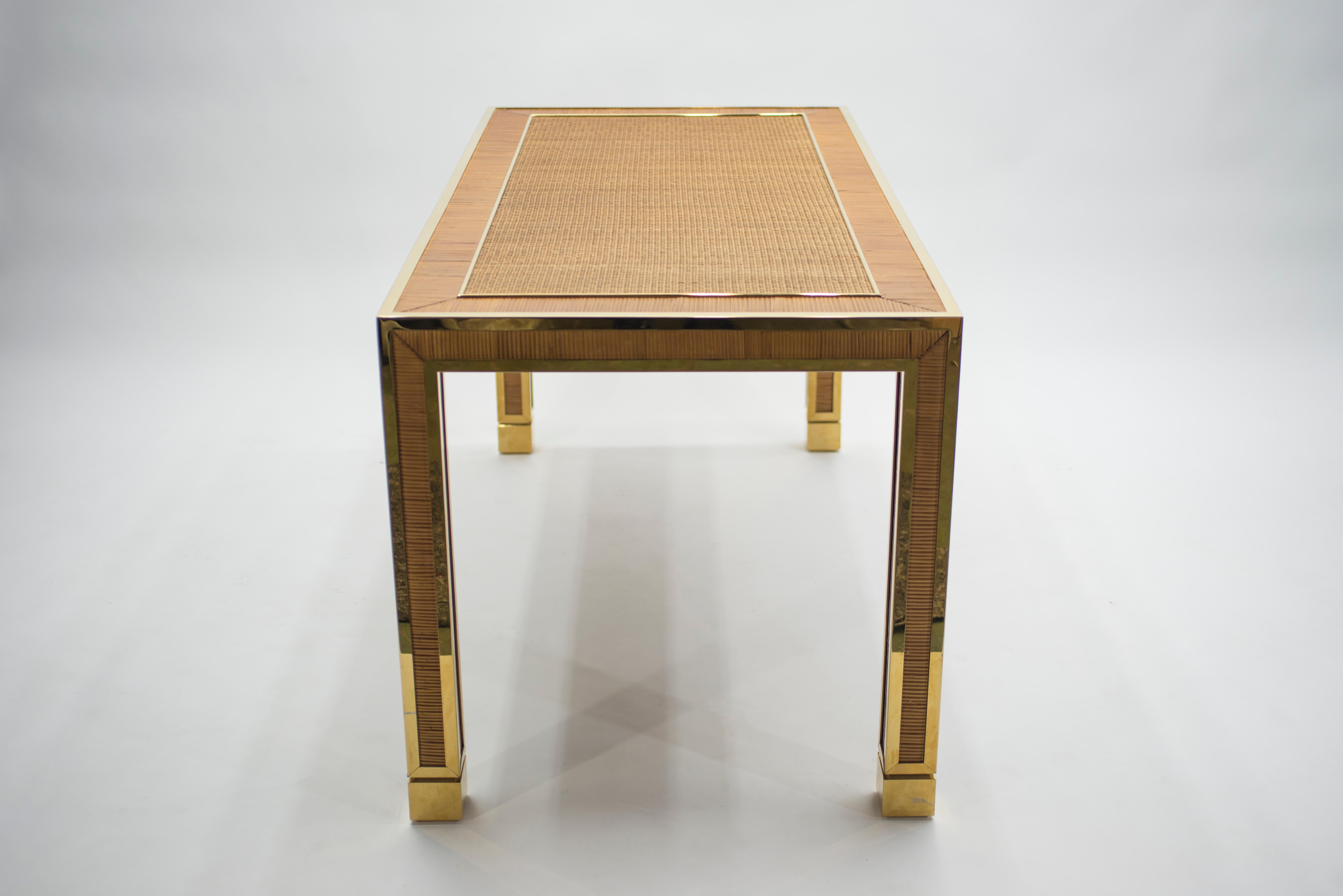 Italian Brass and Bamboo Dining Table or Desk, 1970s 5
