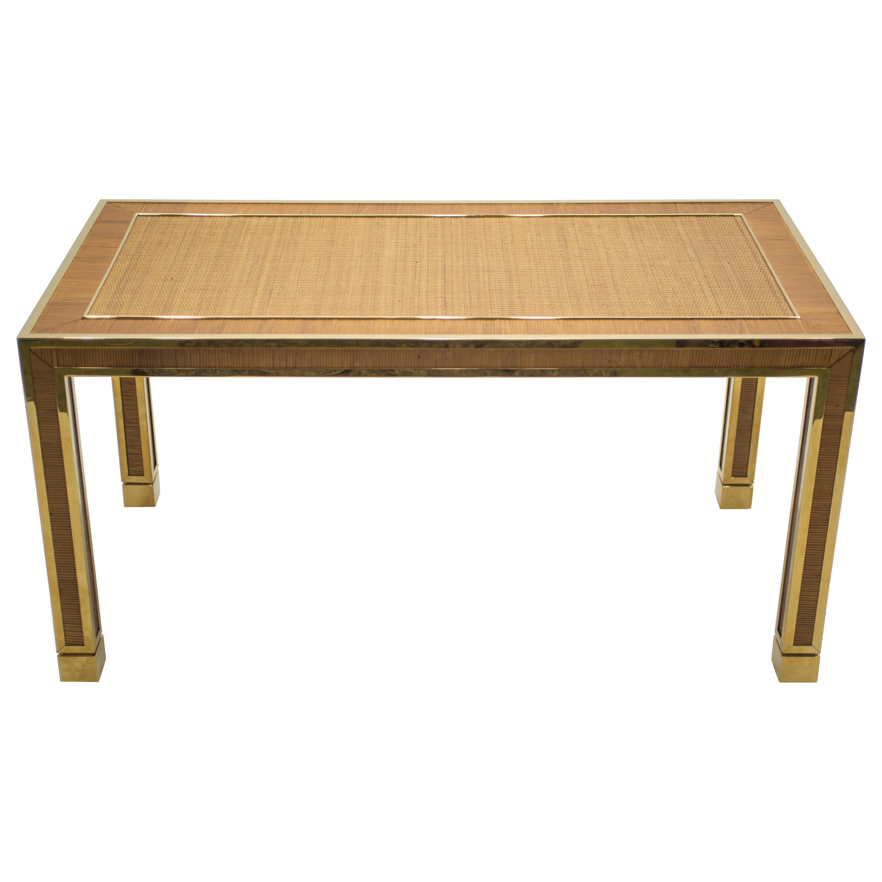 Italian Brass and Bamboo Dining Table or Desk, 1970s 7