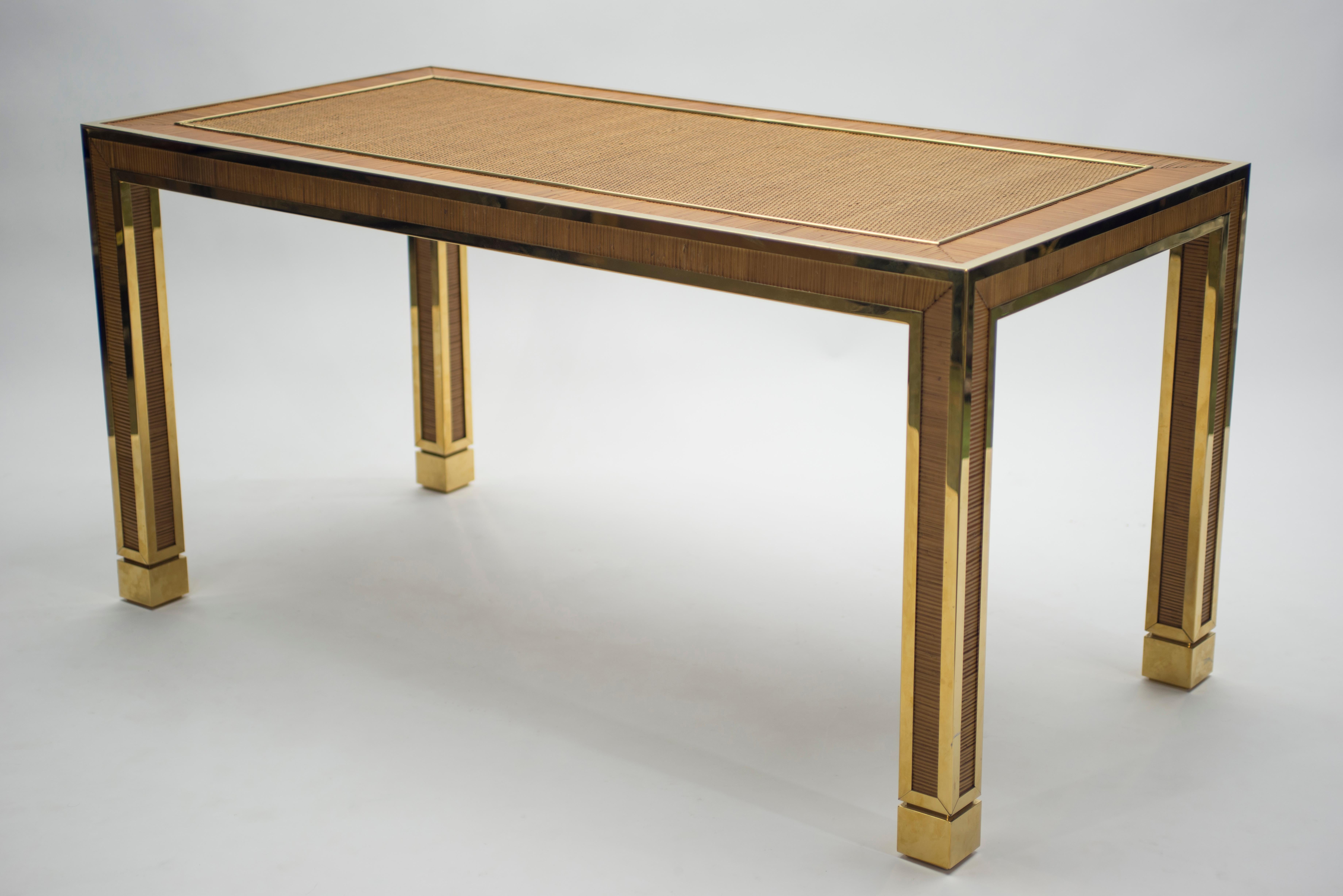 Mid-Century Modern Italian Brass and Bamboo Dining Table or Desk, 1970s