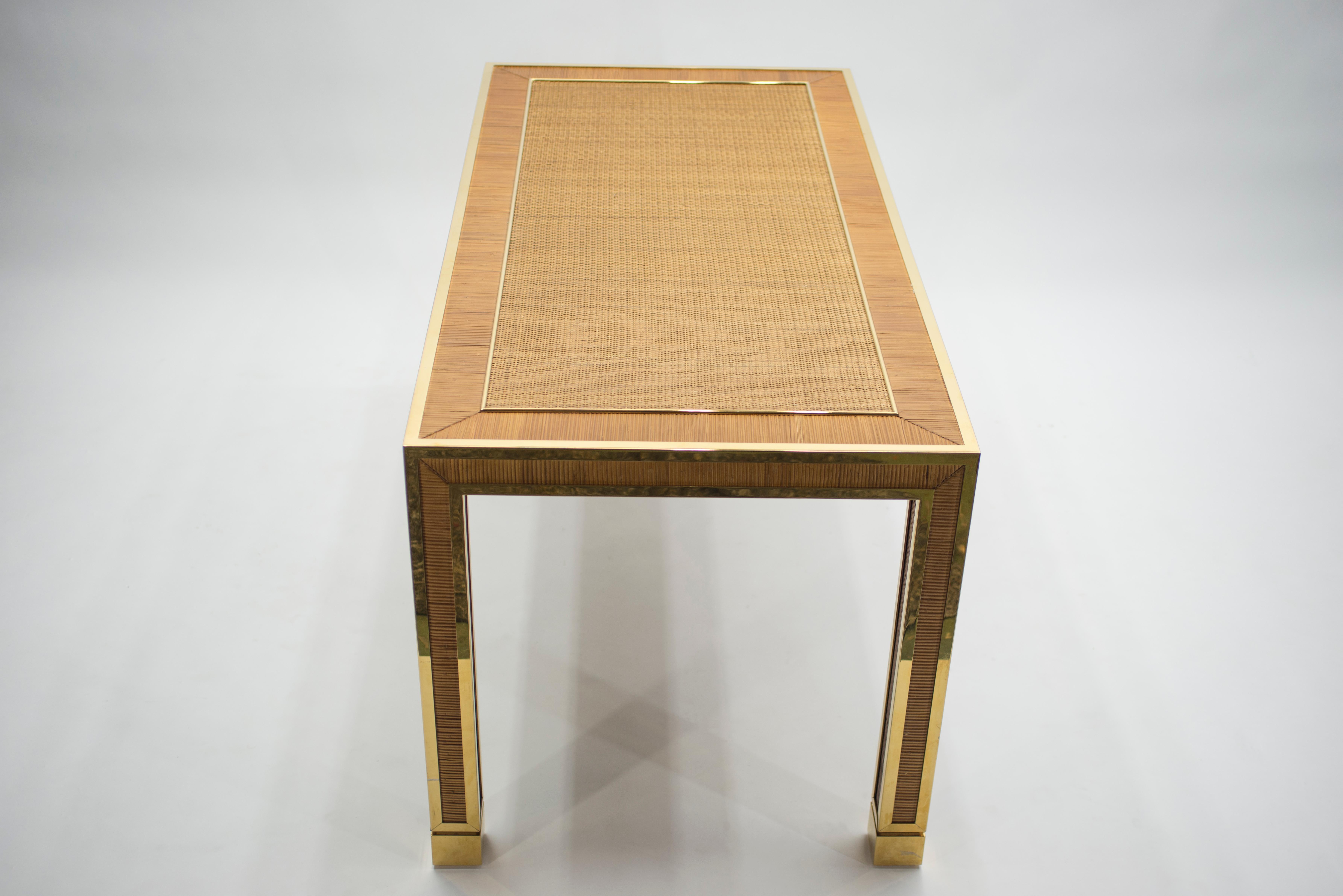 Italian Brass and Bamboo Dining Table or Desk, 1970s In Good Condition In Paris, IDF