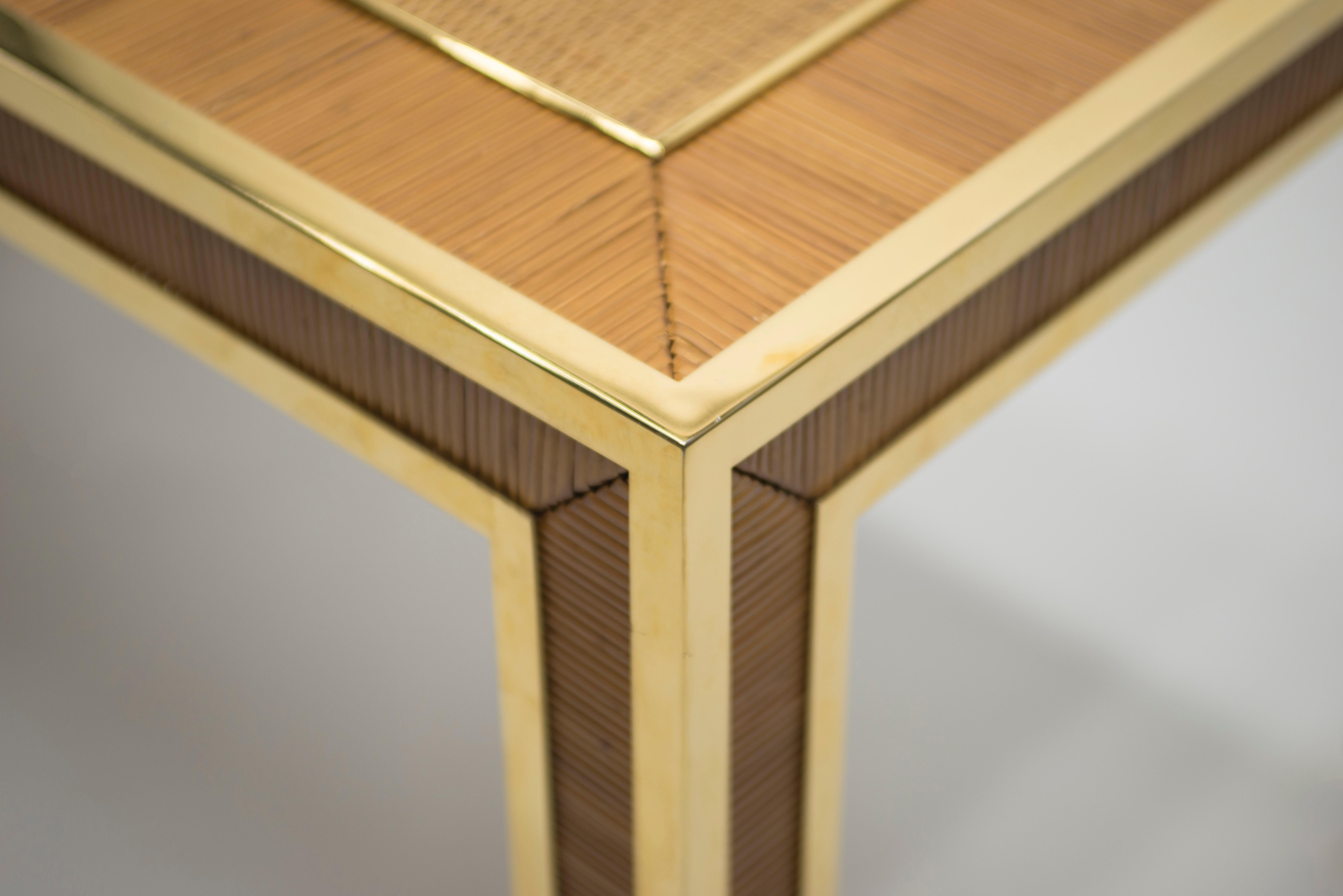 Italian Brass and Bamboo Dining Table or Desk, 1970s 1