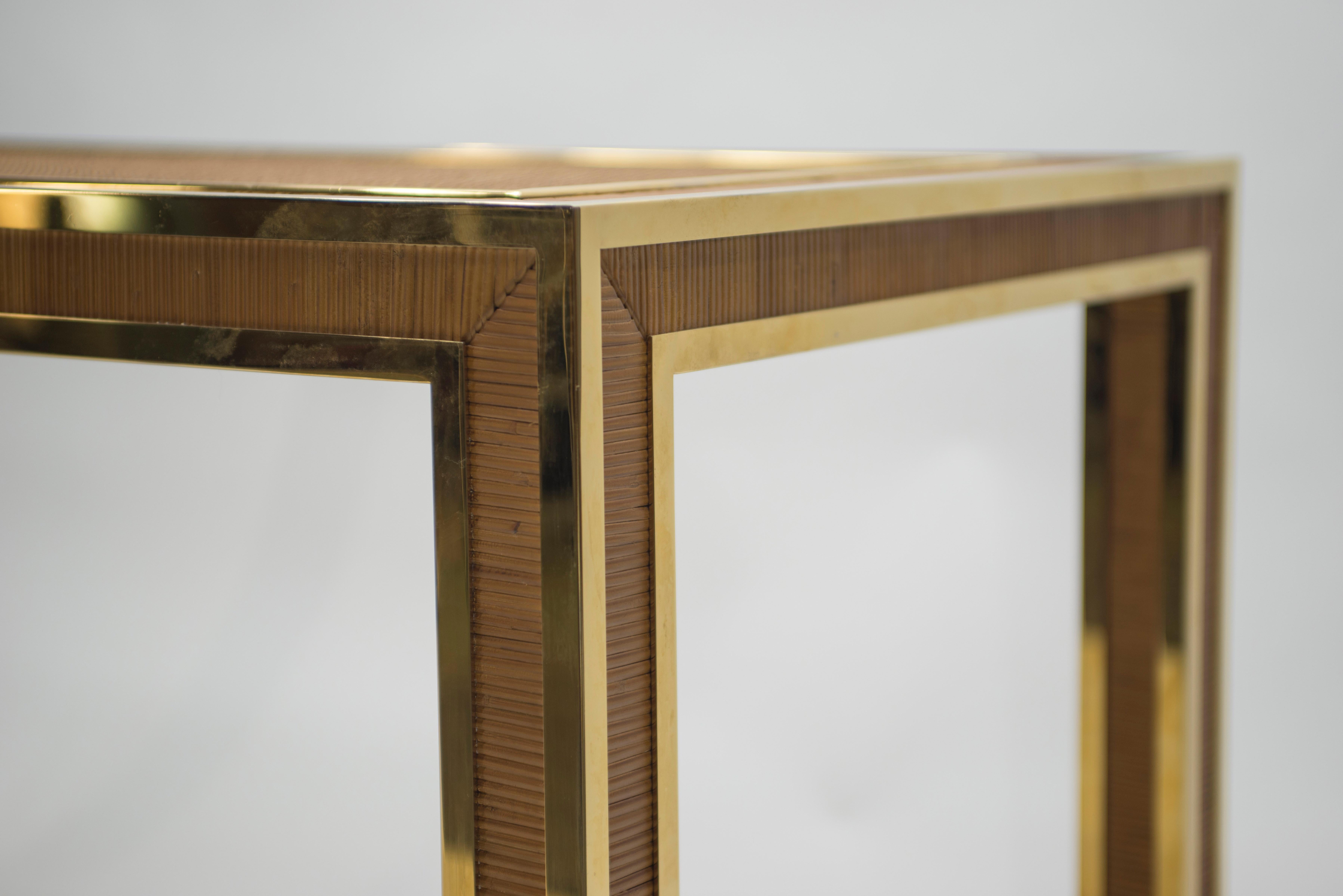 Italian Brass and Bamboo Dining Table or Desk, 1970s 3