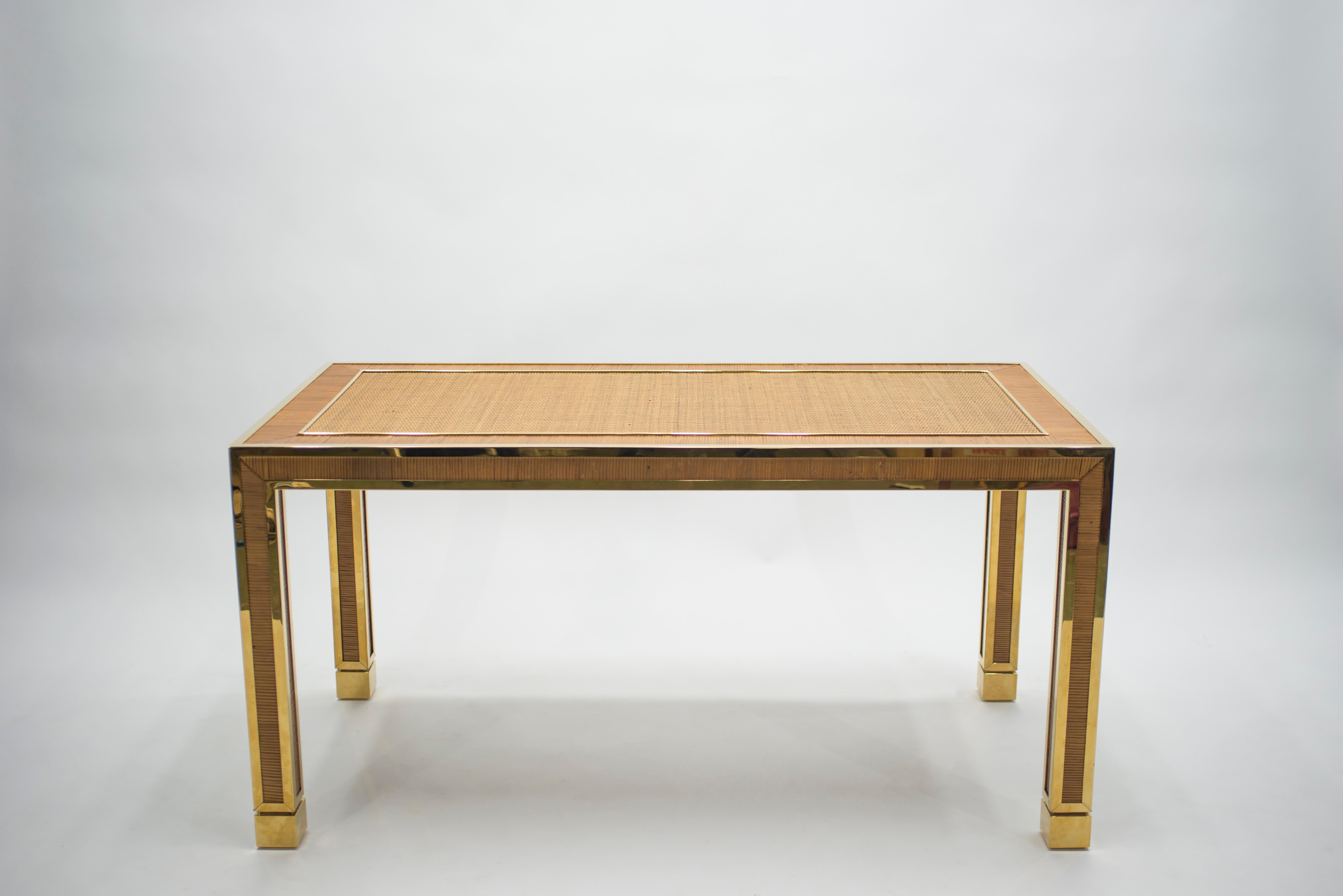 Italian Brass and Bamboo Dining Table or Desk, 1970s 4