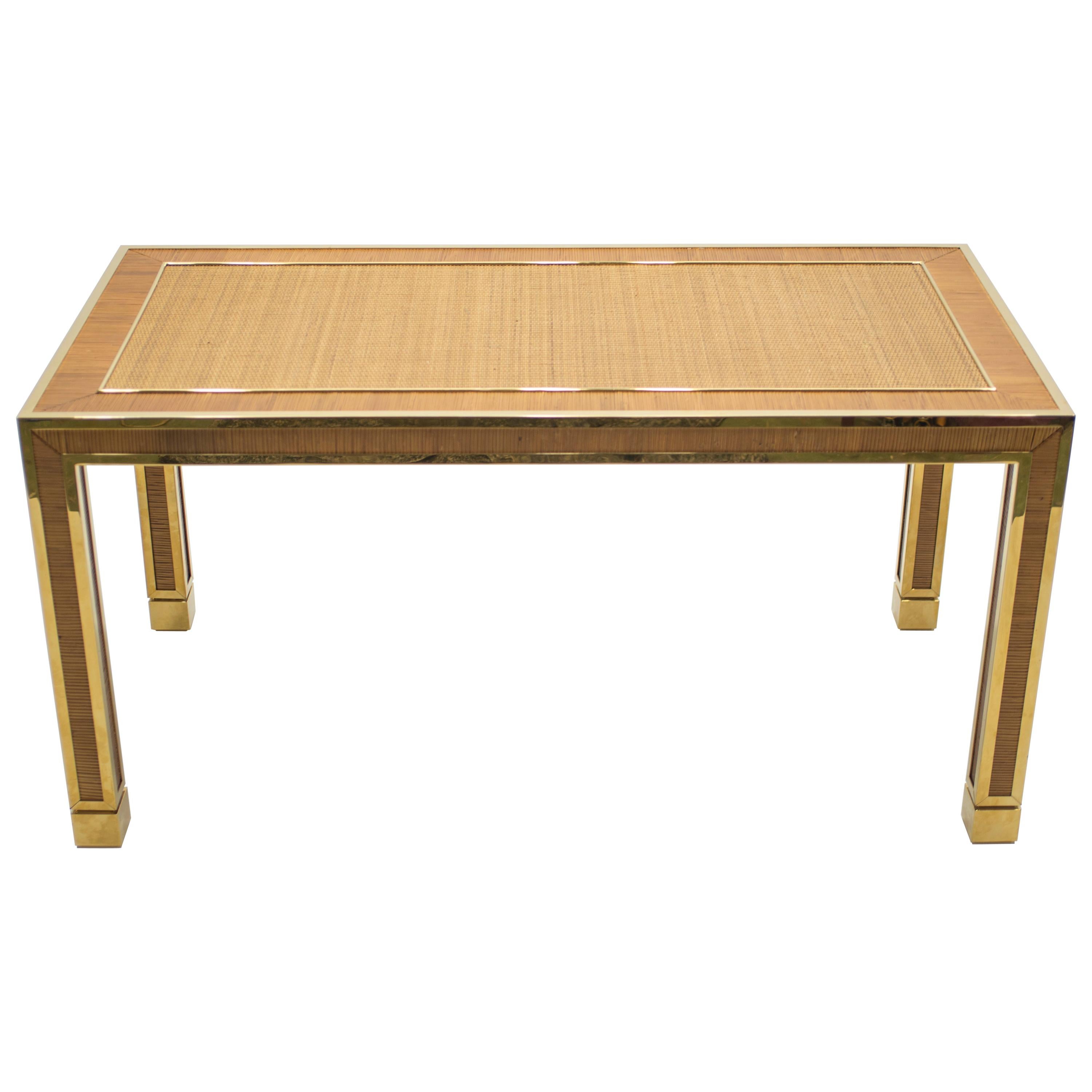 Italian Brass and Bamboo Dining Table or Desk, 1970s