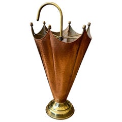 Italian Brass and Beaten Copper Umbrella Stand