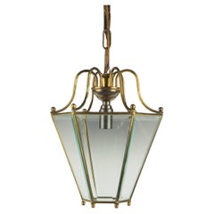 Vintage Italian Brass and Beveled Glass Hexagonal Lantern After Adolf Loos, 1950s