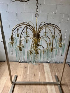 Italian Brass and Beveled Glass Waterfall Chandelier, 1970s