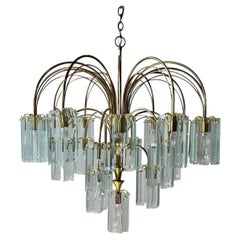 Italian Brass and Beveled Glass Waterfall Chandelier, 1970s