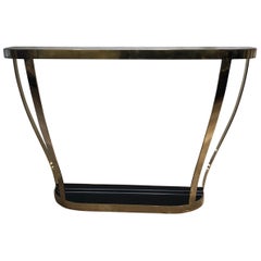 Italian Brass and Black Glass Architectural Console Table