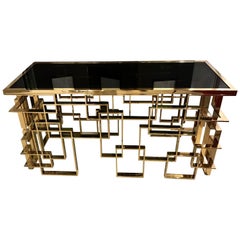 Italian Brass and Black Glass Console Table