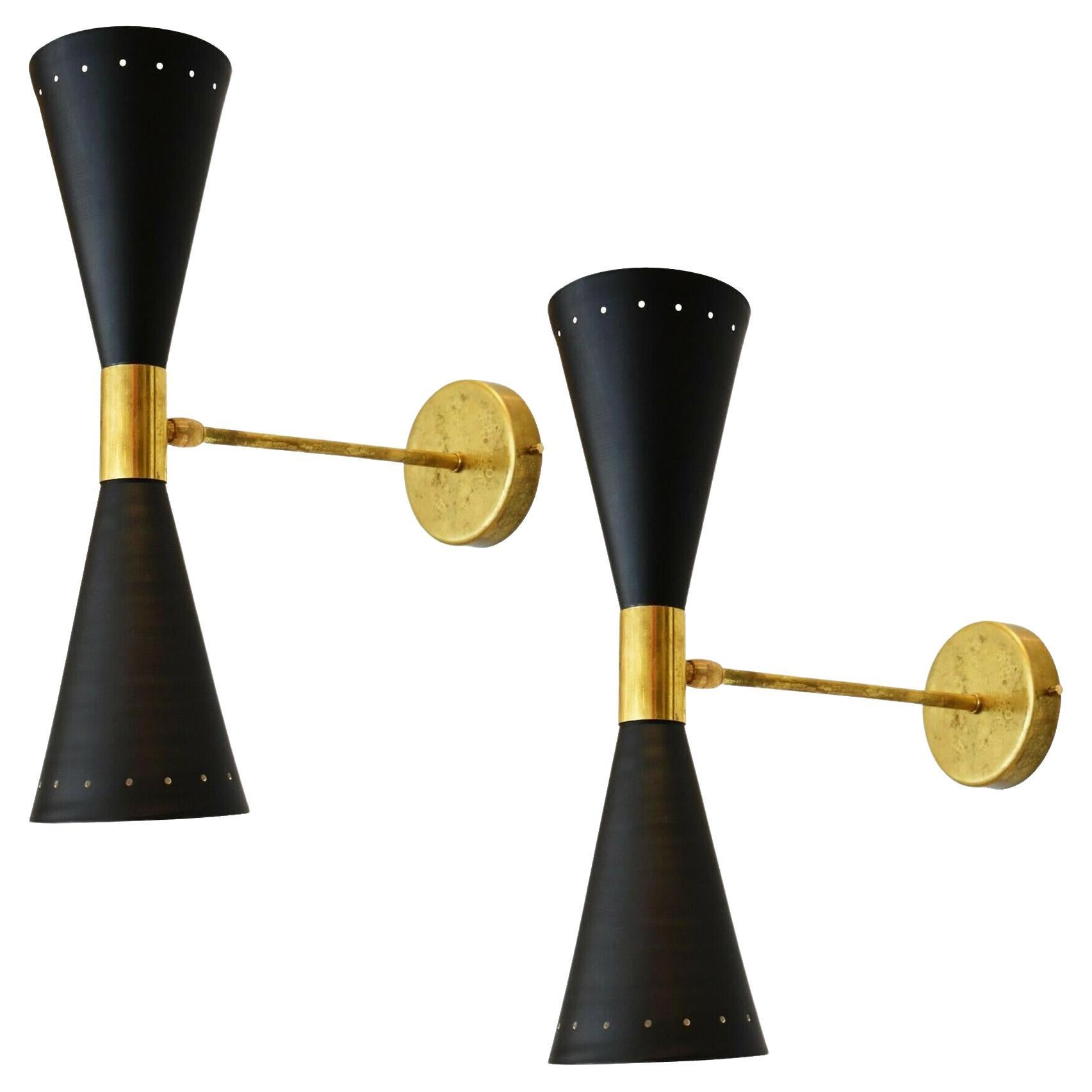 Italian Brass and Black Steel Wall Sconces For Sale