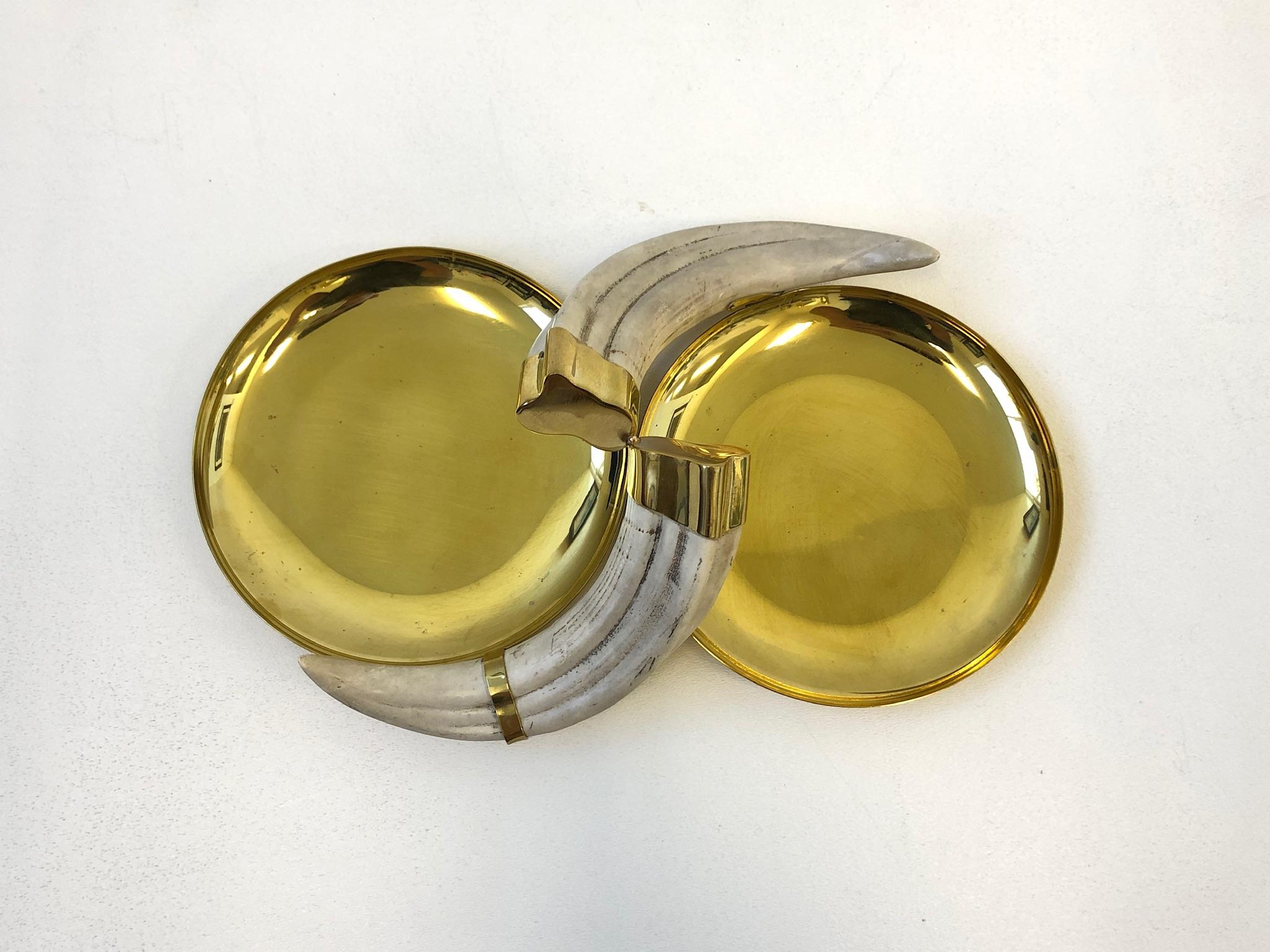 Italian Brass and Boards Tusk Dish In Good Condition For Sale In Palm Springs, CA