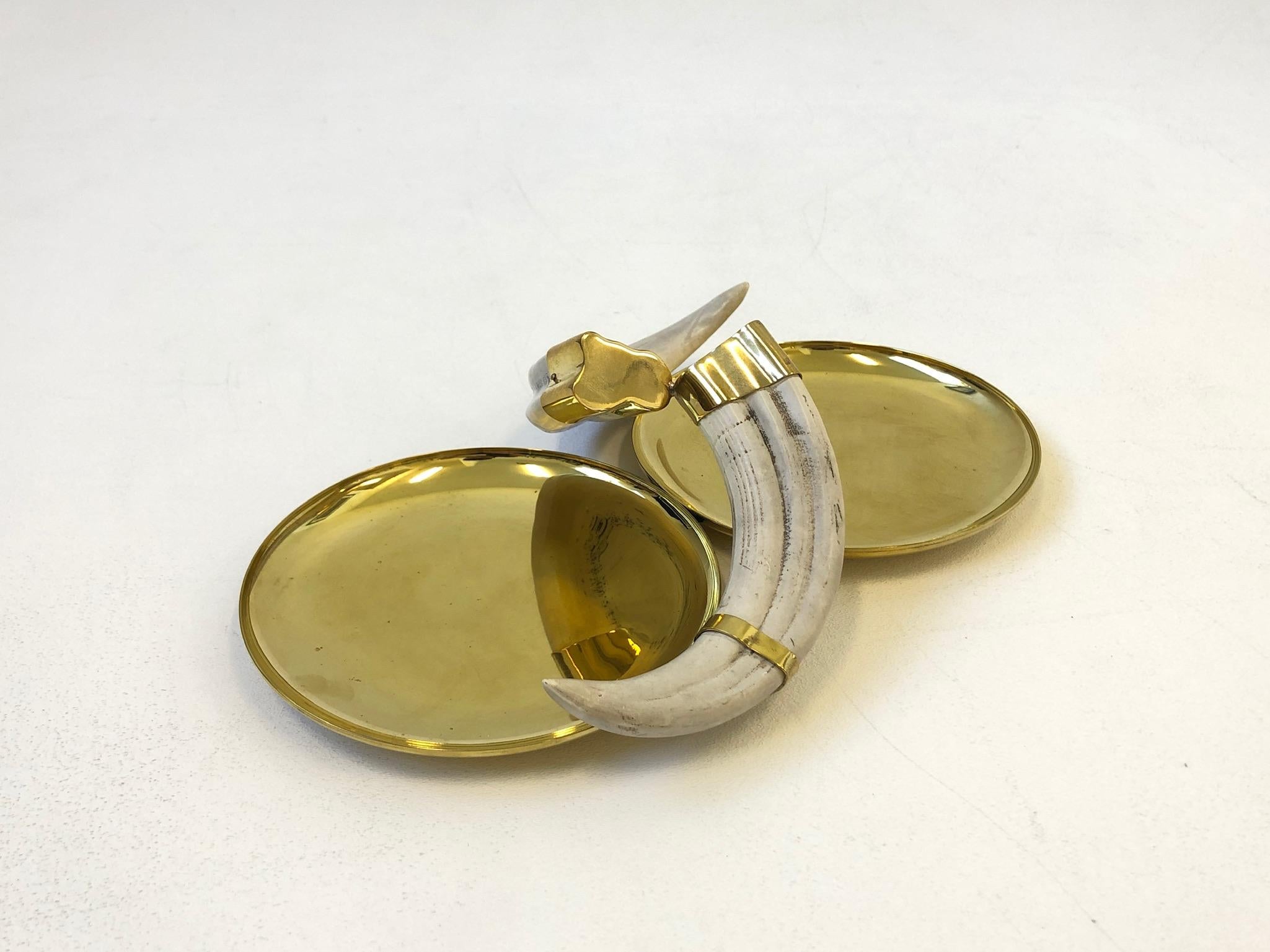 Late 20th Century Italian Brass and Boards Tusk Dish For Sale