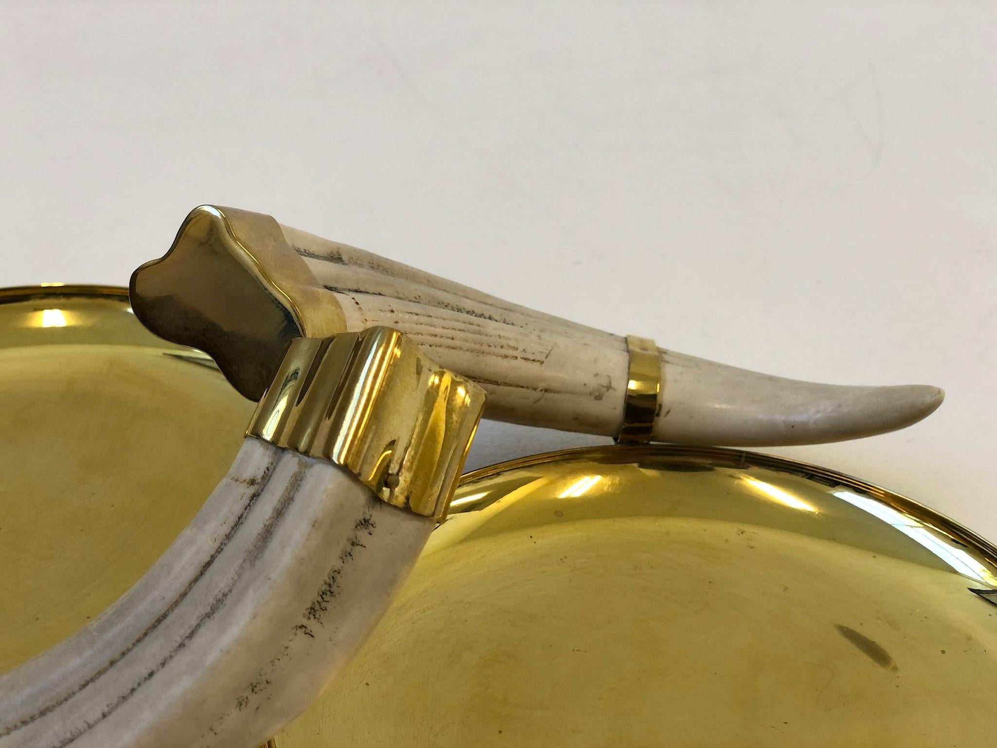 Horn Italian Brass and Boards Tusk Dish For Sale