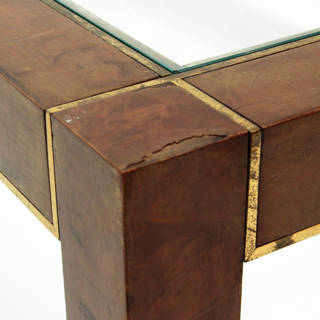 Italian Brass and Briar Coffee Table, 1970s 2