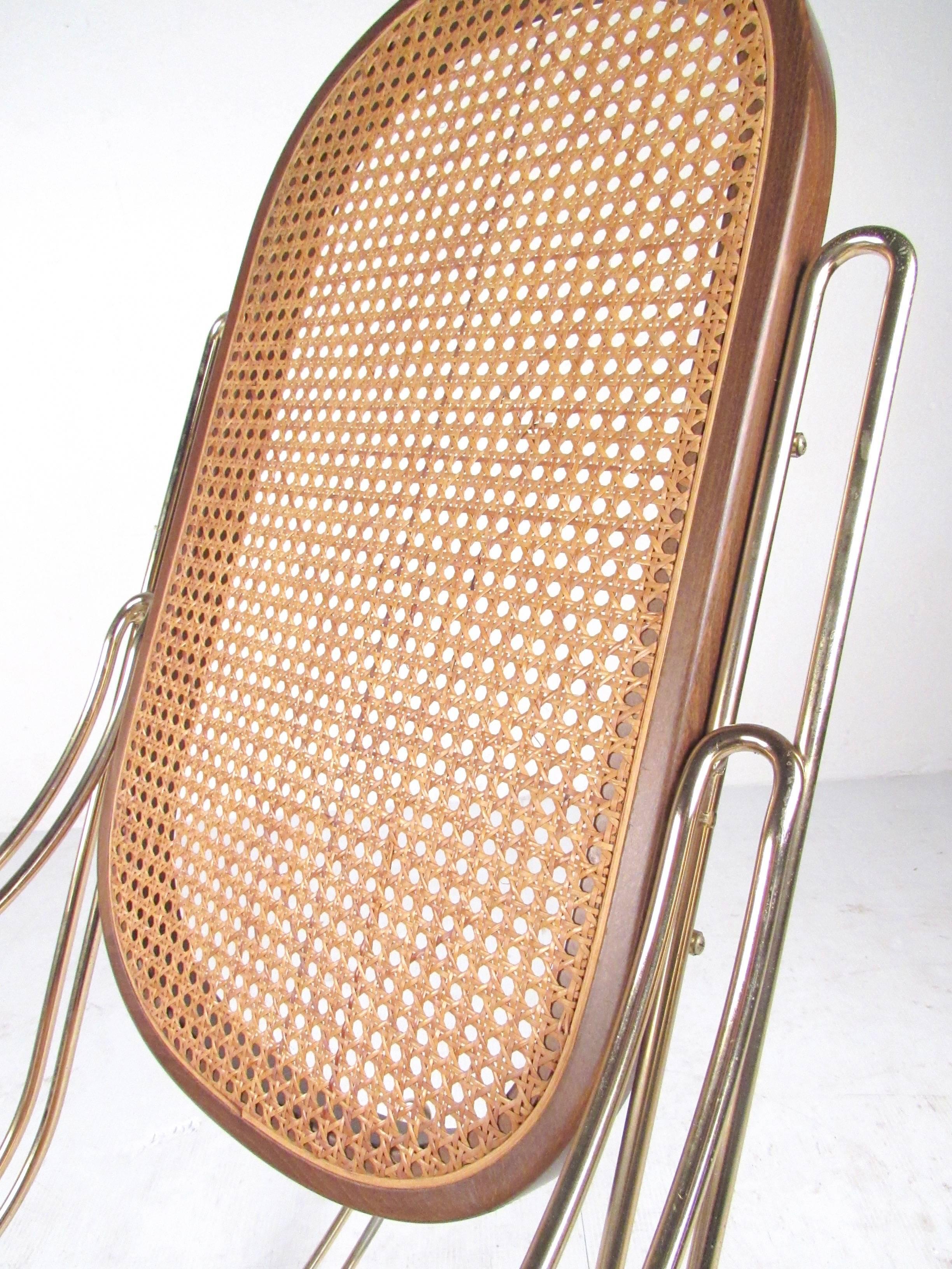 Italian Brass and Cane Rocking Chair 1
