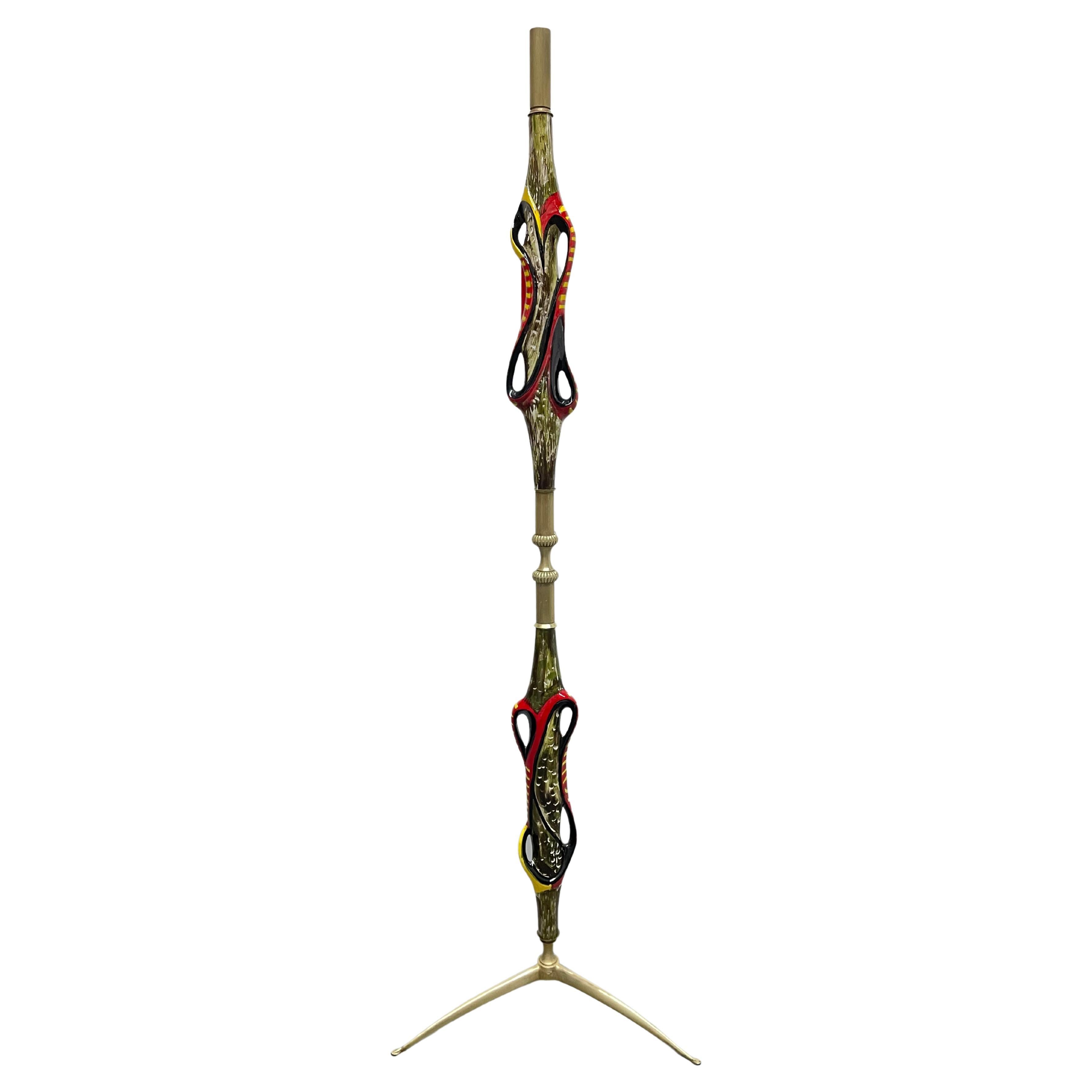 Italian Brass and Ceramic Floor Lamp by Victor Cerrato For Sale