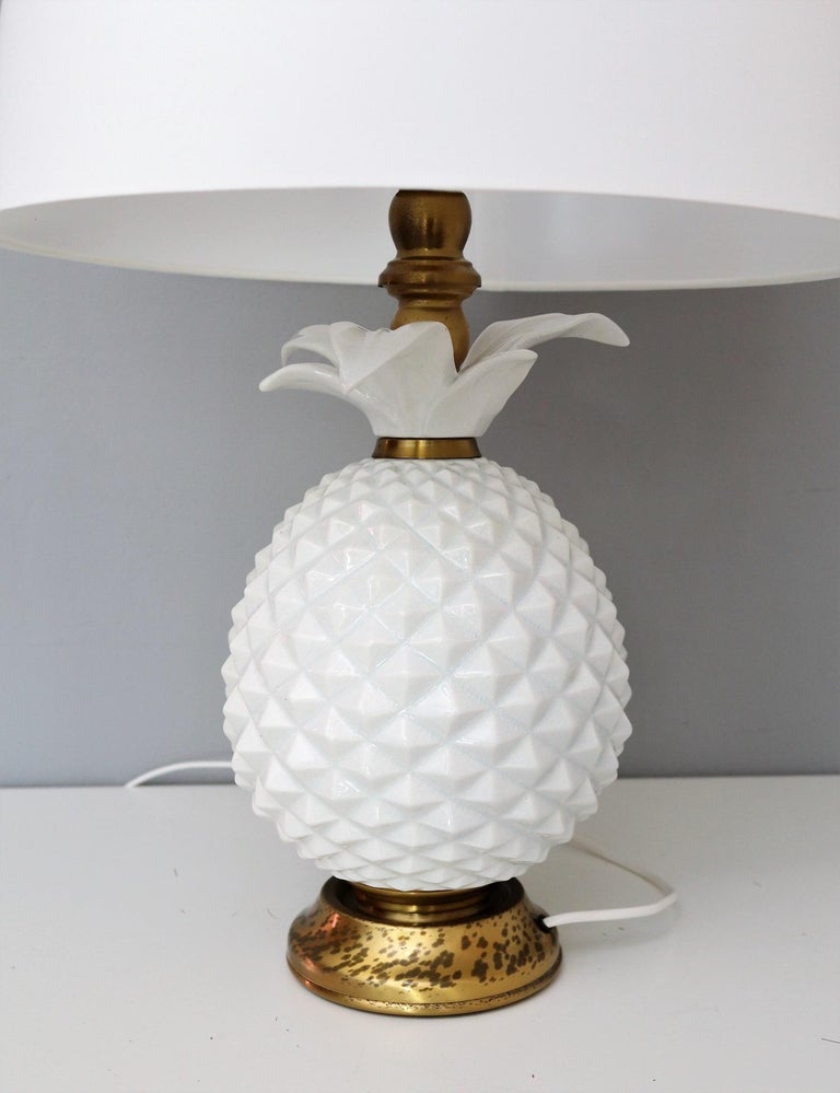 Italian Brass and Ceramic Pineapple Table Lamp, 1970s For Sale at 1stDibs
