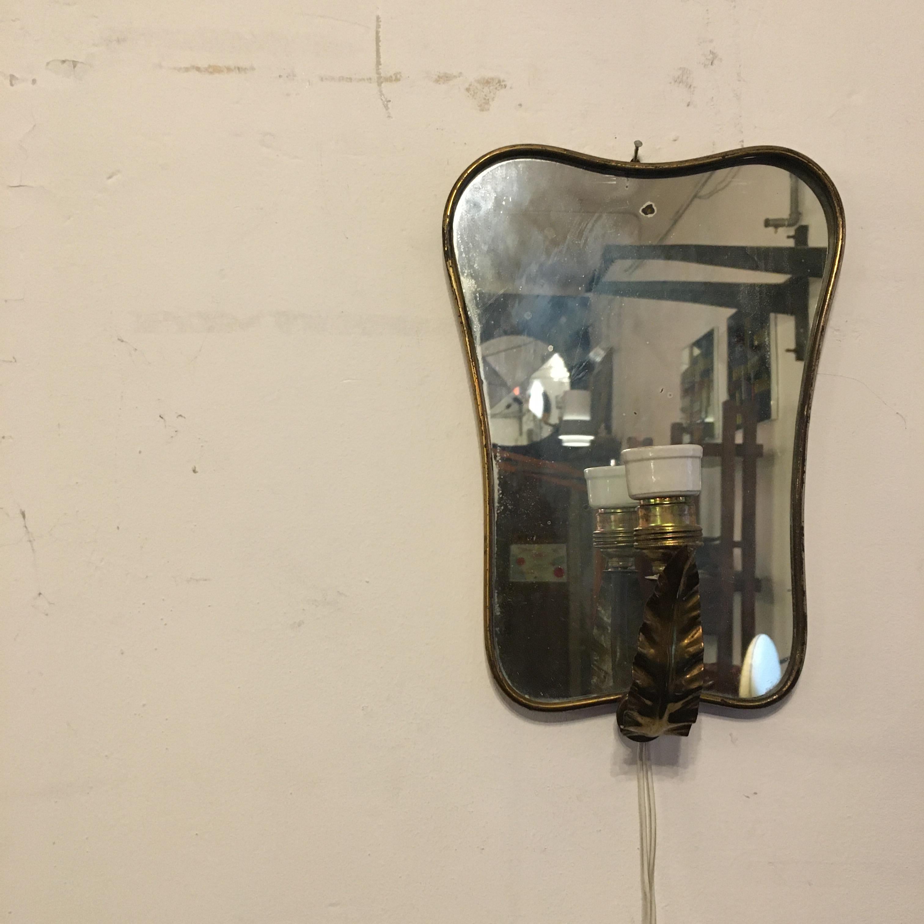 Italian Brass and Ceramic Wall Mirror, 1950s 5