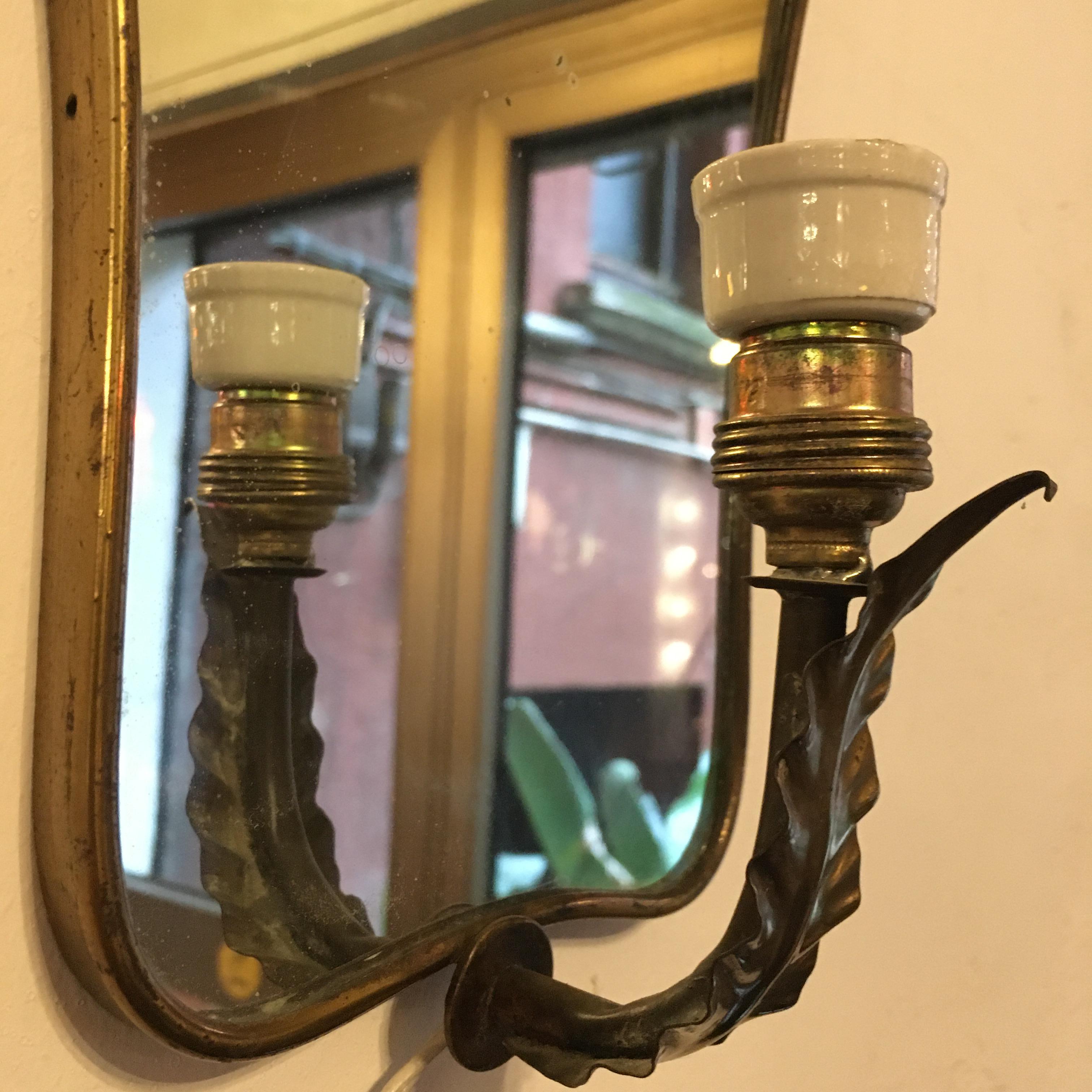 Mid-20th Century Italian Brass and Ceramic Wall Mirror, 1950s