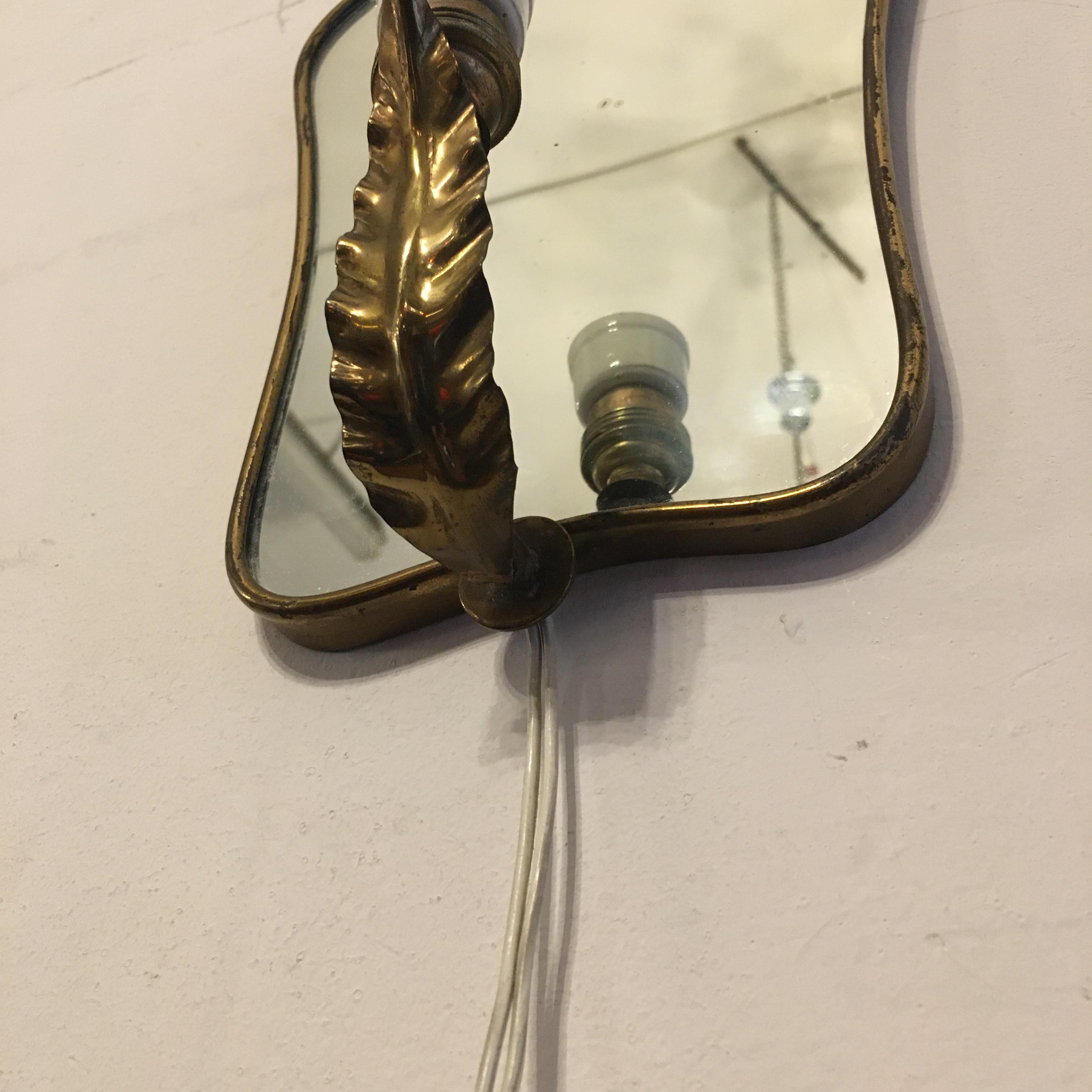 Italian Brass and Ceramic Wall Mirror, 1950s 2