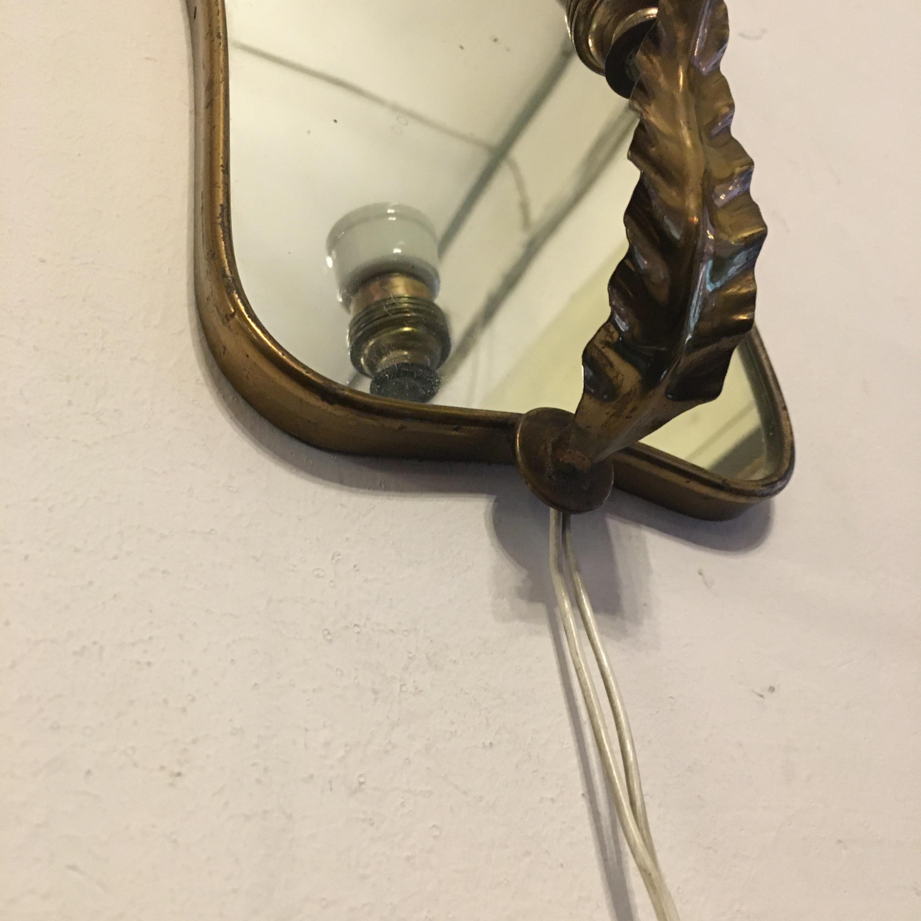 Italian Brass and Ceramic Wall Mirror, 1950s 3