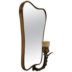 Italian Brass and Ceramic Wall Mirror, 1950s