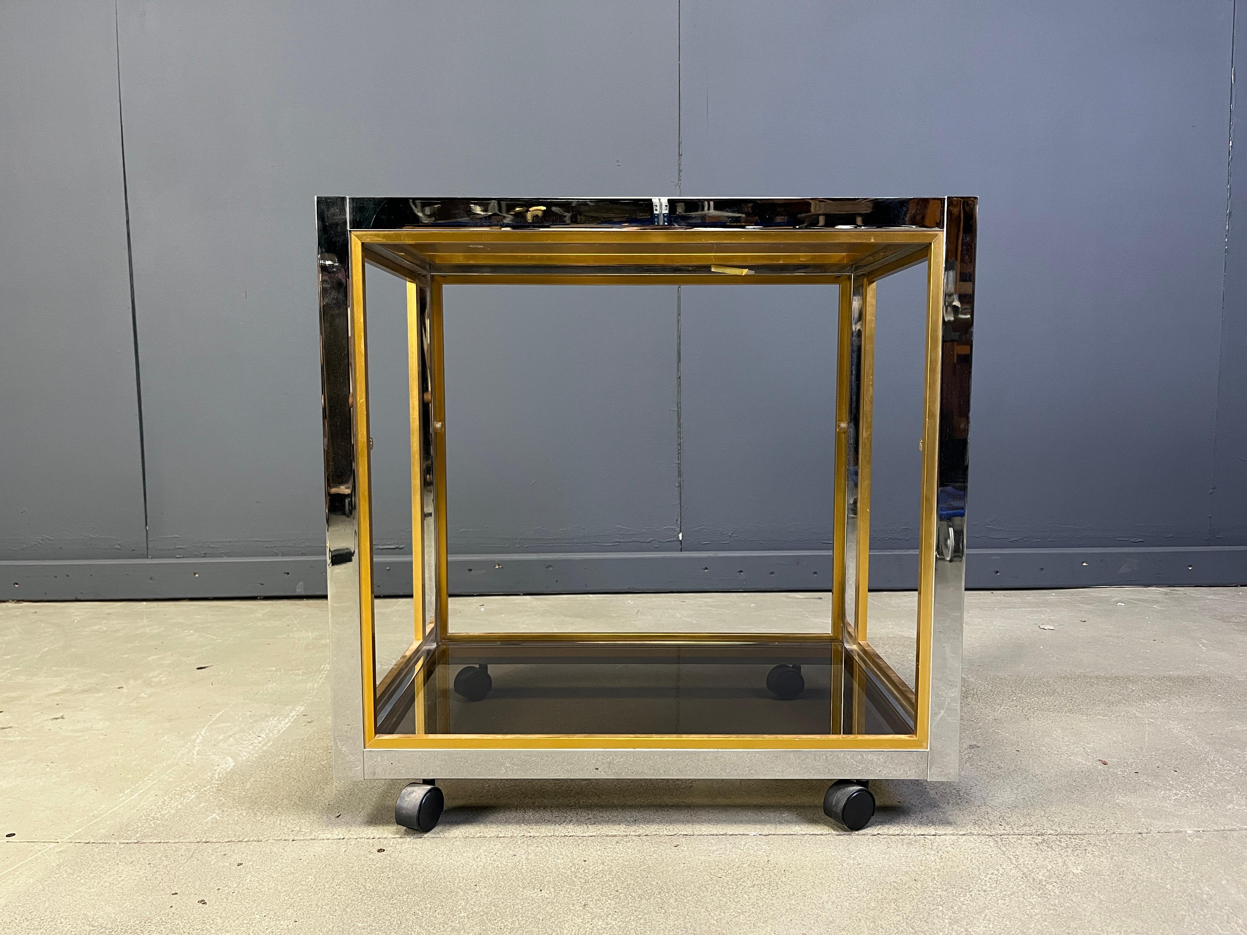 Italian brass and chrome drinks trolley in the manner of Romeo Rega, 1970s For Sale 4