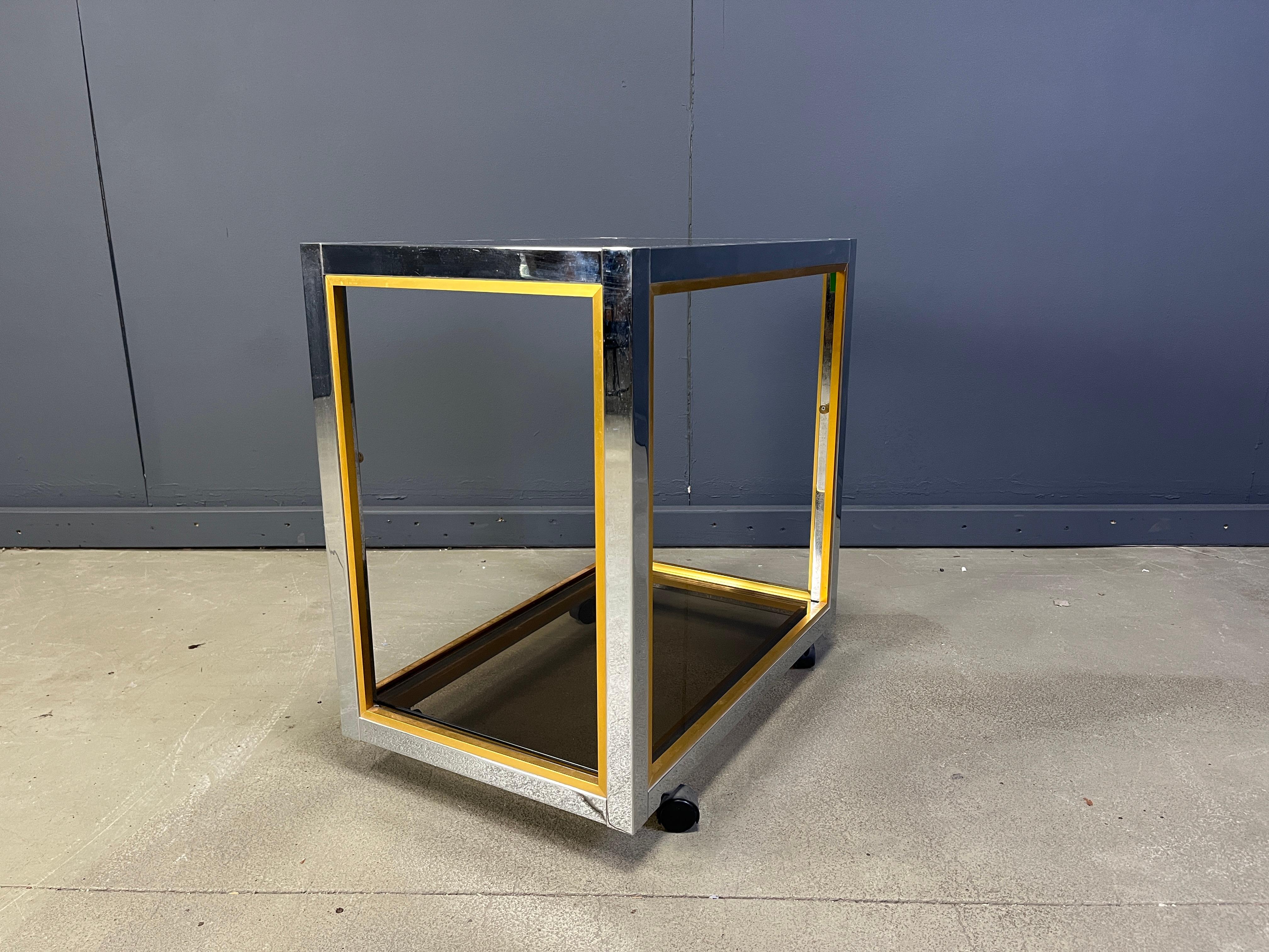 Italian brass and chrome drinks trolley in the manner of Romeo Rega, 1970s For Sale 2