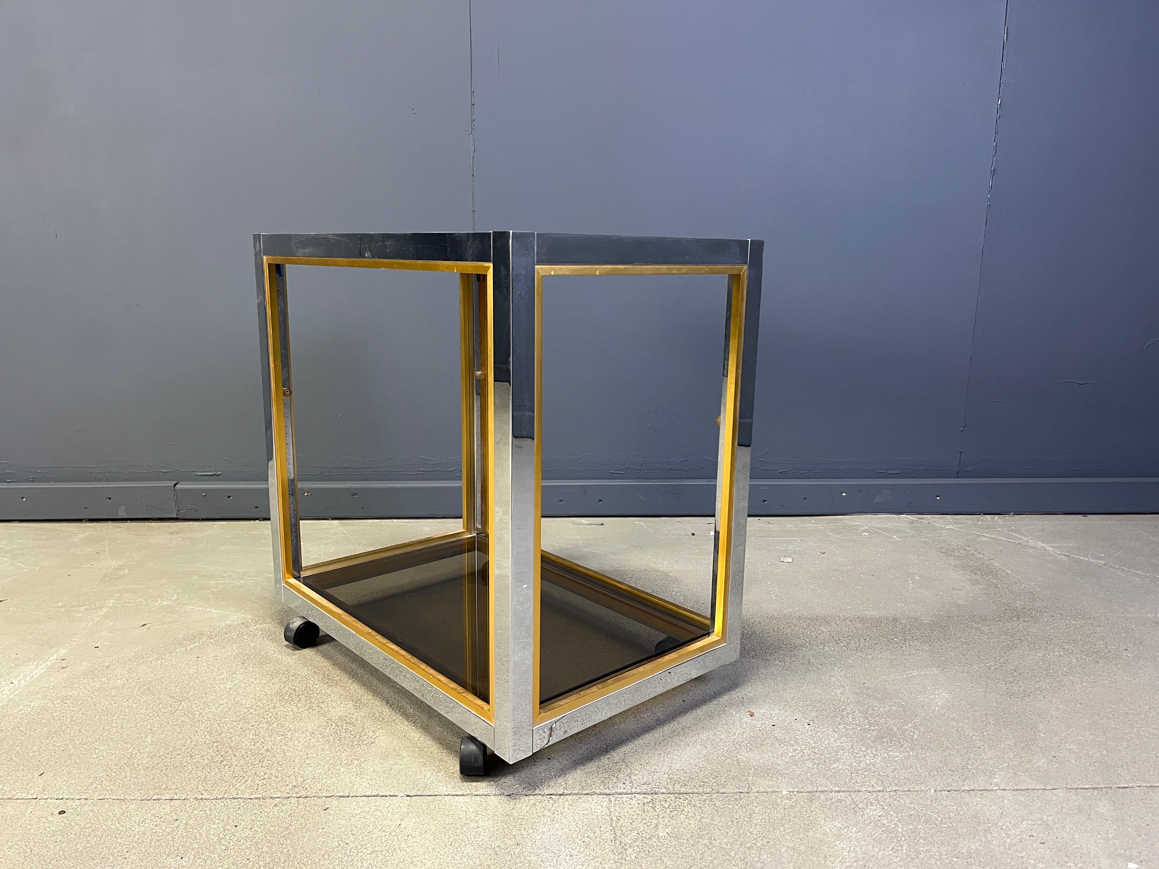Italian brass and chrome drinks trolley in the manner of Romeo Rega, 1970s For Sale 3