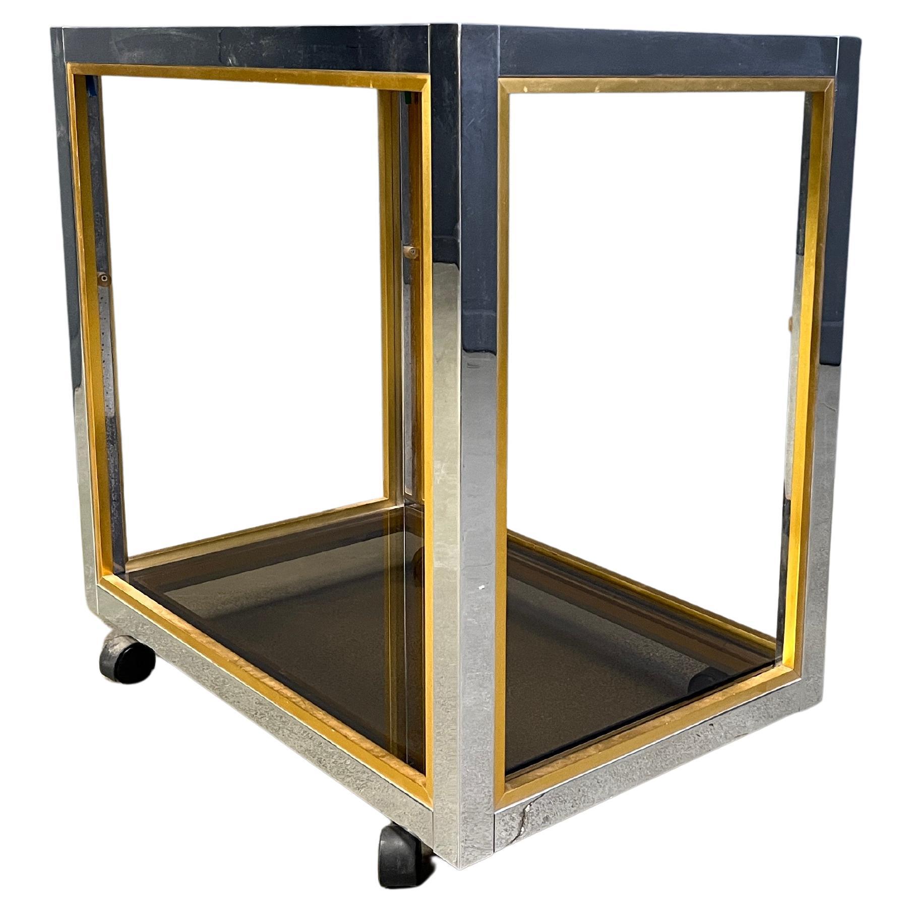 Italian brass and chrome drinks trolley in the manner of Romeo Rega, 1970s For Sale