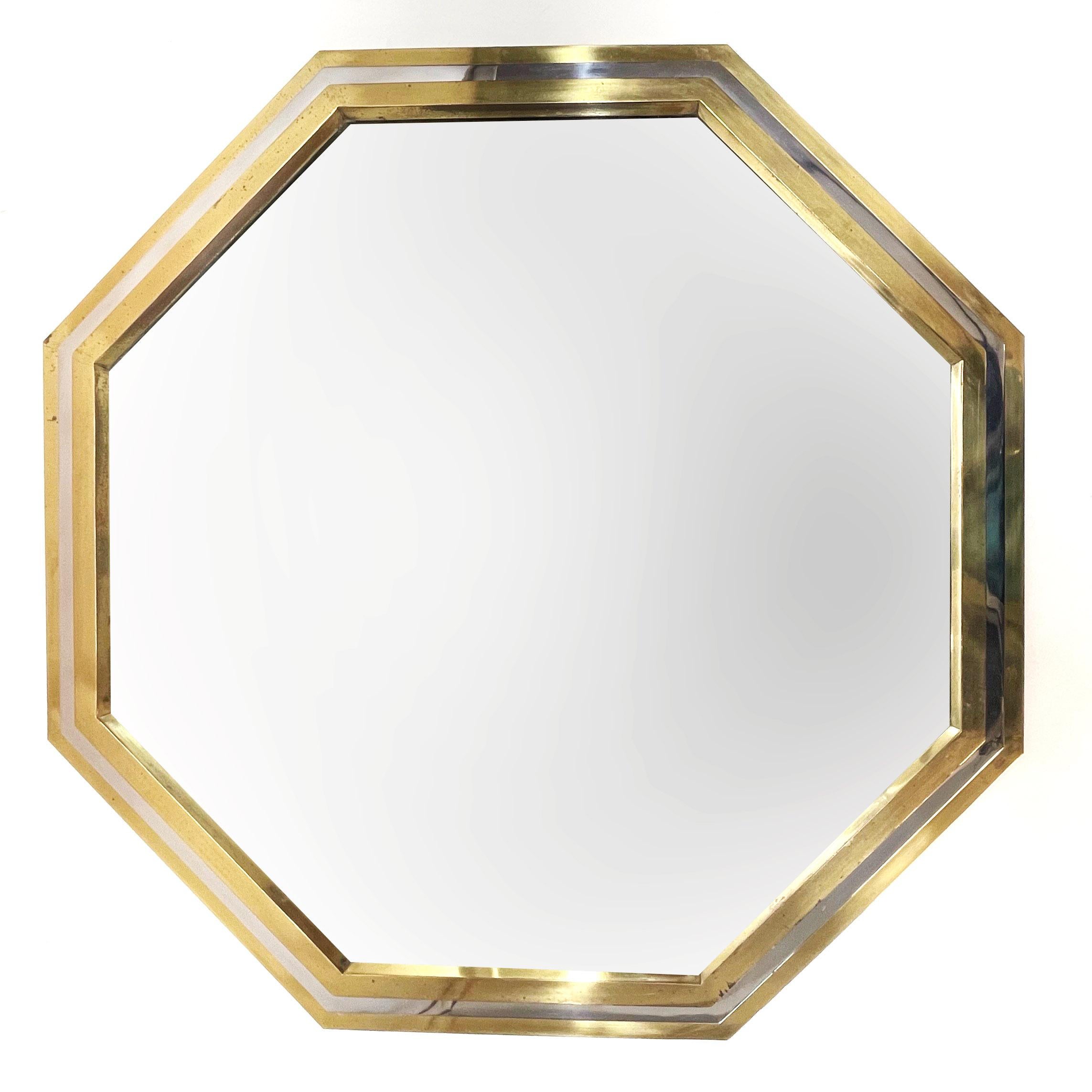 Italian Brass and Chrome Octagonal Wall Mirror Attributed to Willy Rizzo, 1970s 6