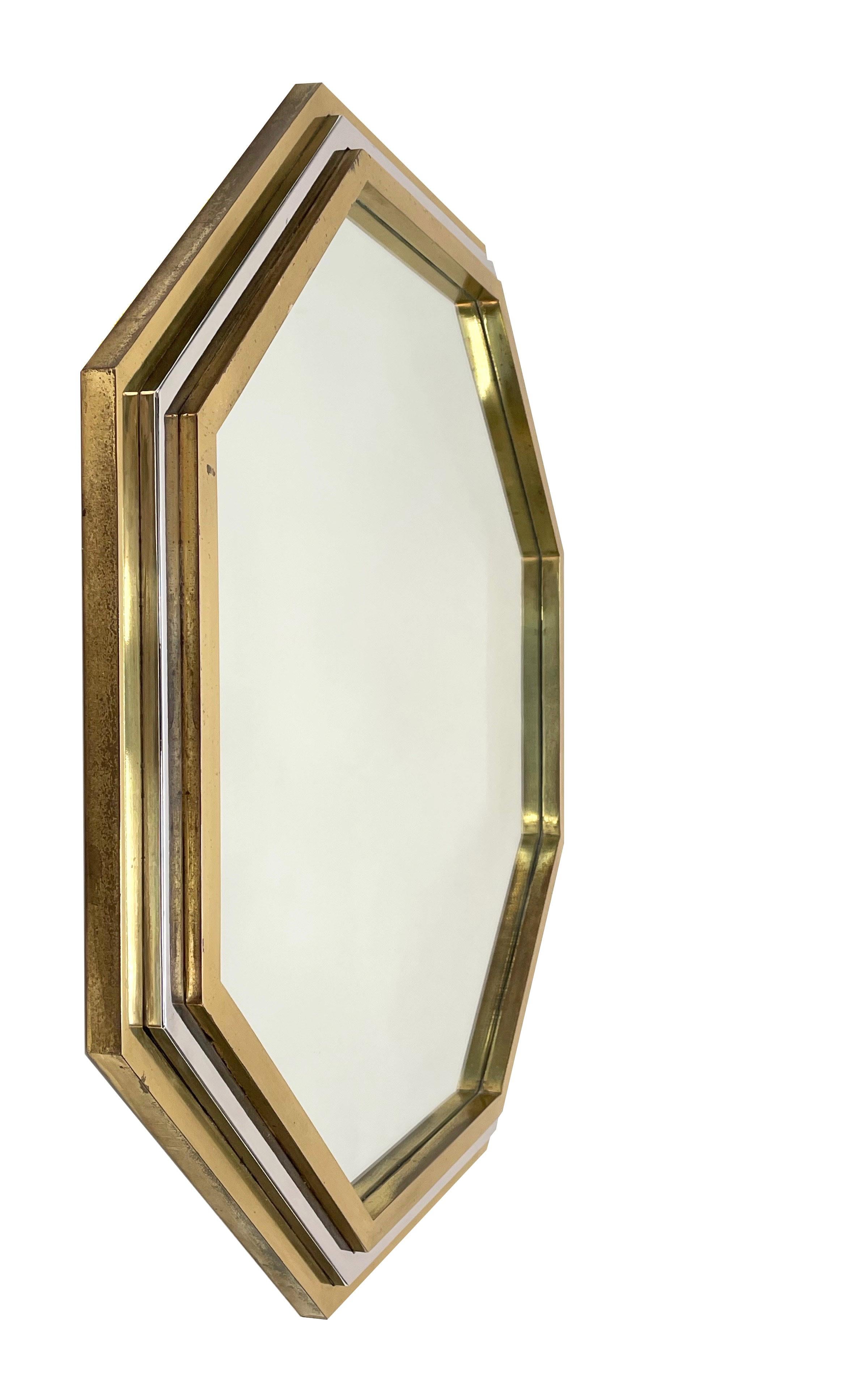 Italian Brass and Chrome Octagonal Wall Mirror Attributed to Willy Rizzo, 1970s 8